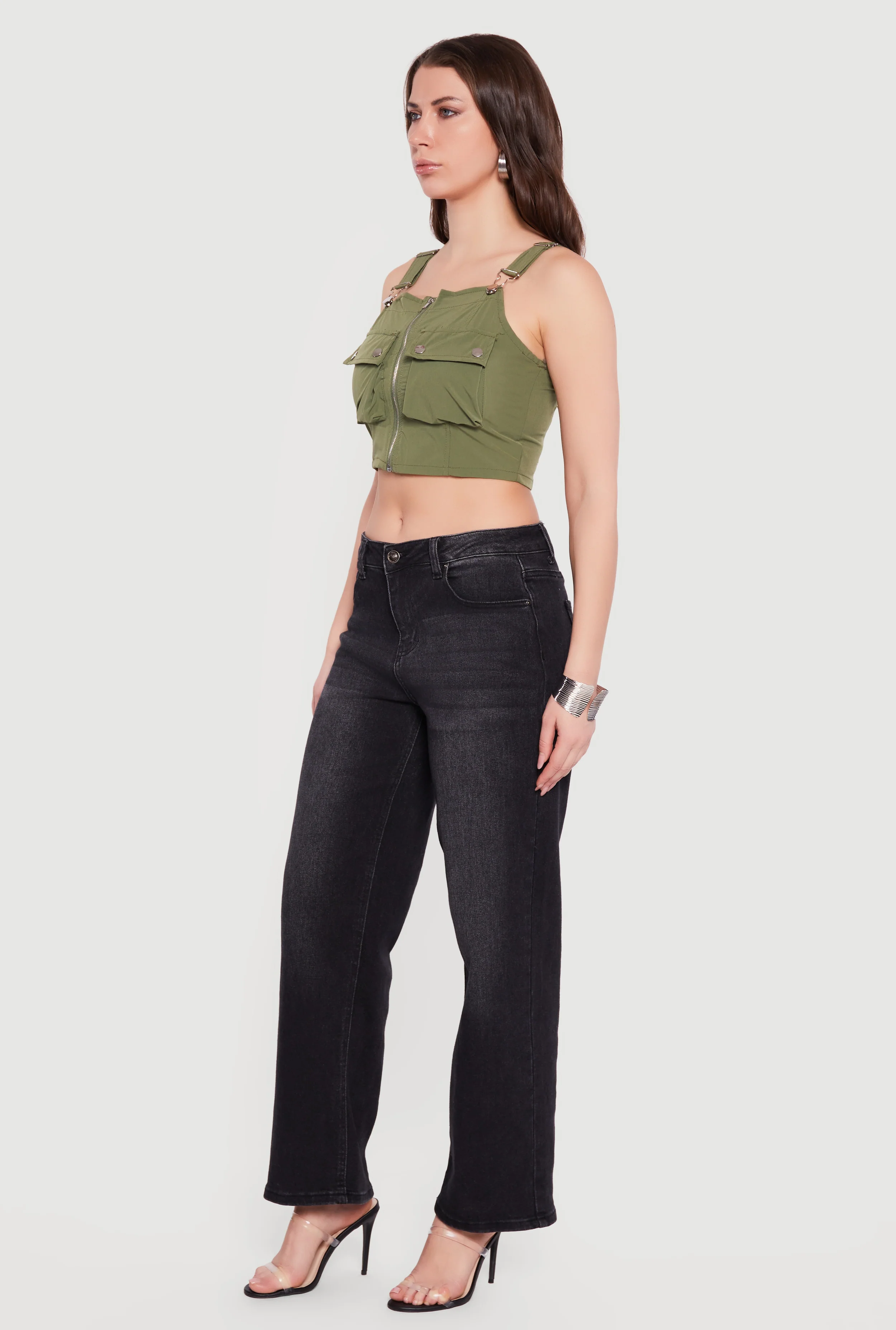 Zip Front Utility Overall Crop Top - Image 3