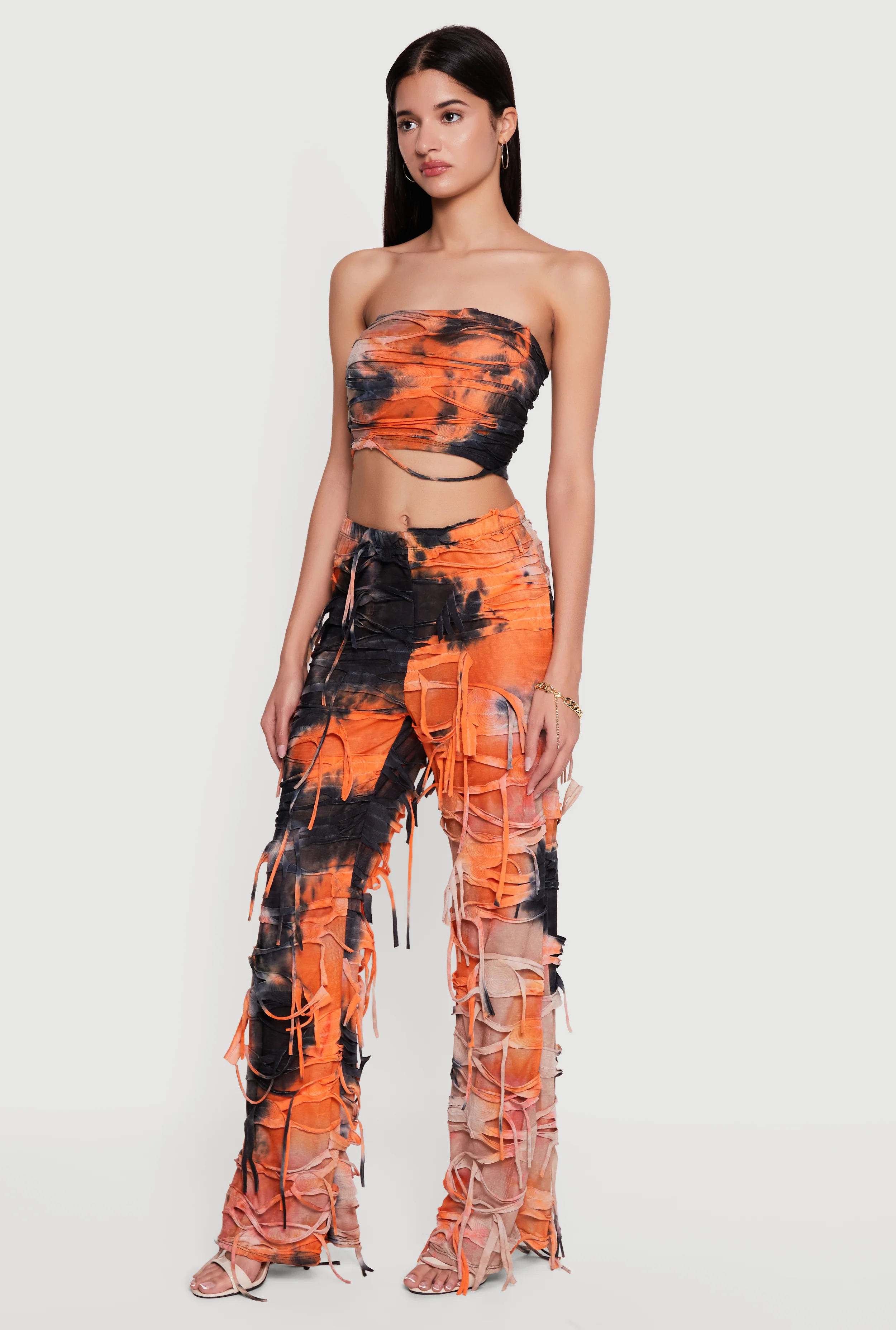 Slashed Acid Wash Cropped Mesh Tube Top - Image 3