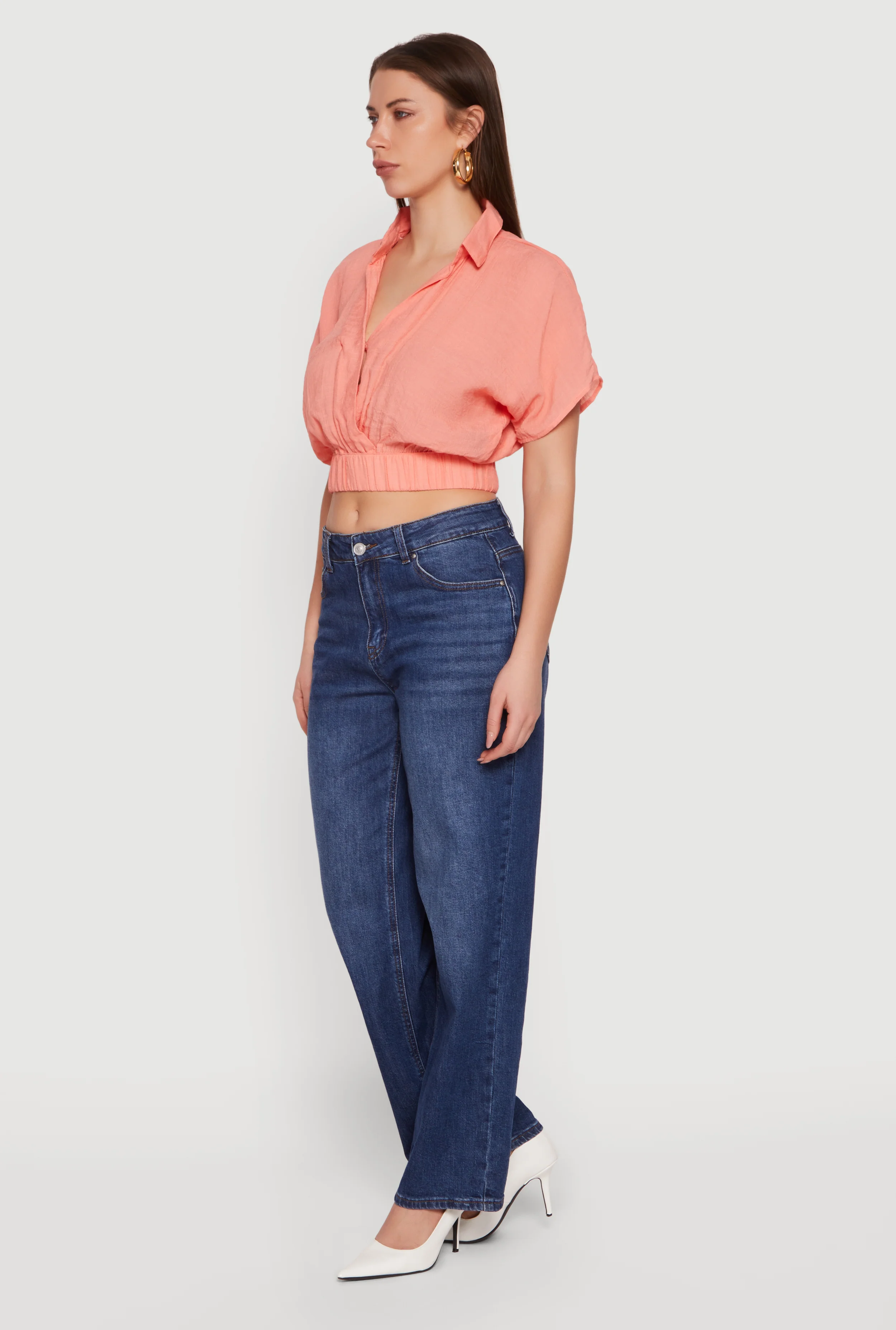 Gauze Knit Short Sleeve Cropped Blouse - Image 3
