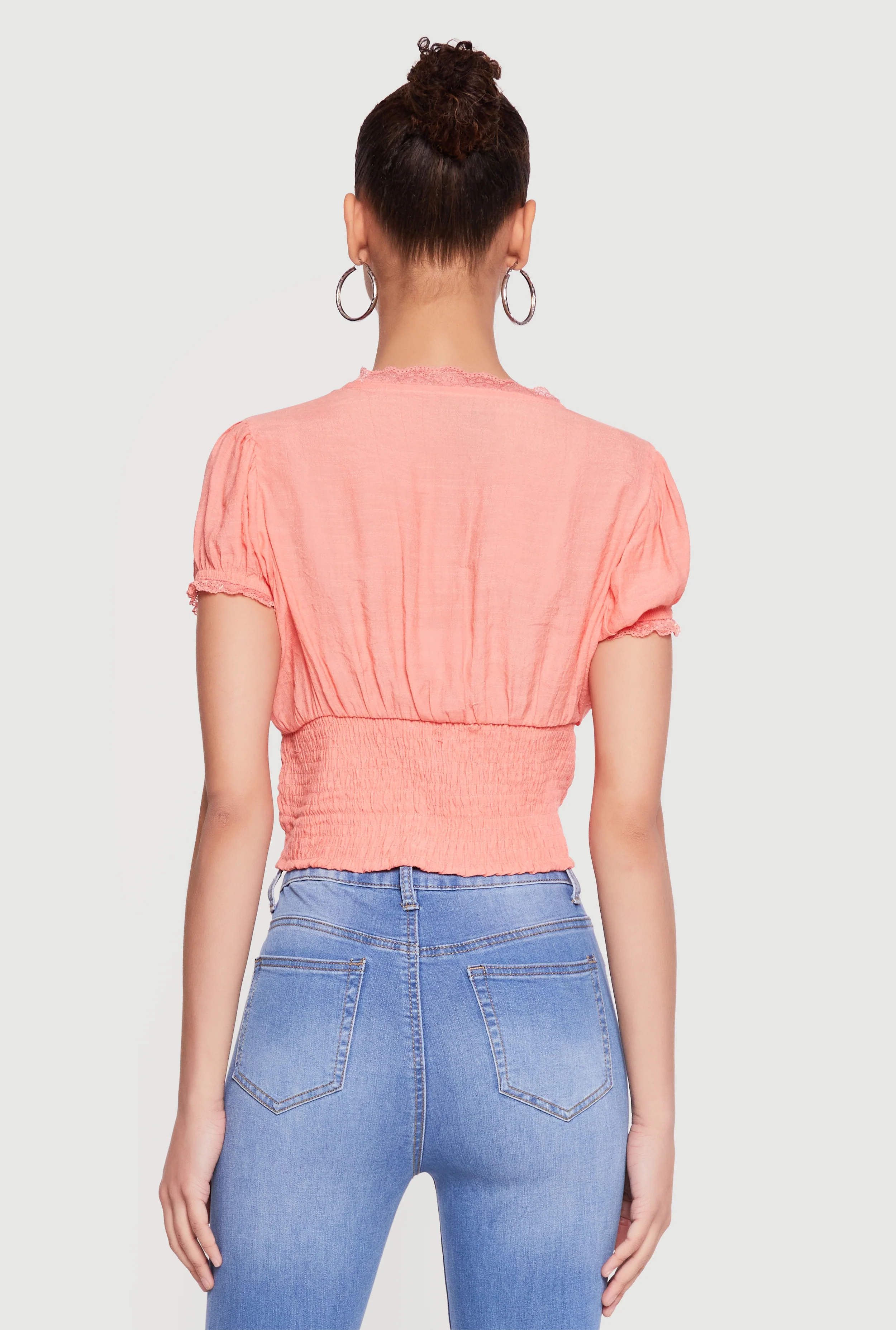 Puff Sleeve Cropped Button Front Blouse - Image 5