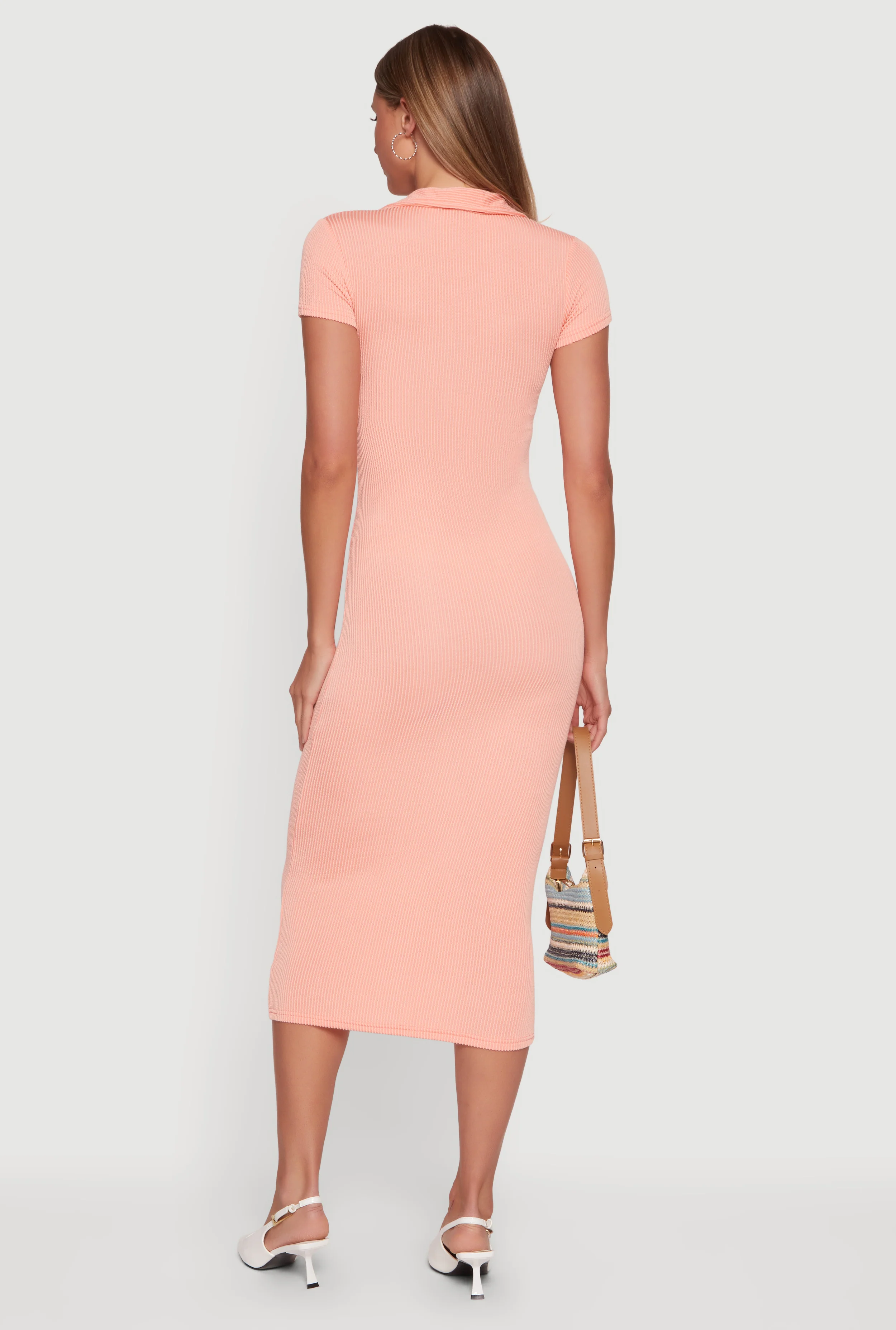Ribbed Knit Johnny Collar Polo Dress - Image 3