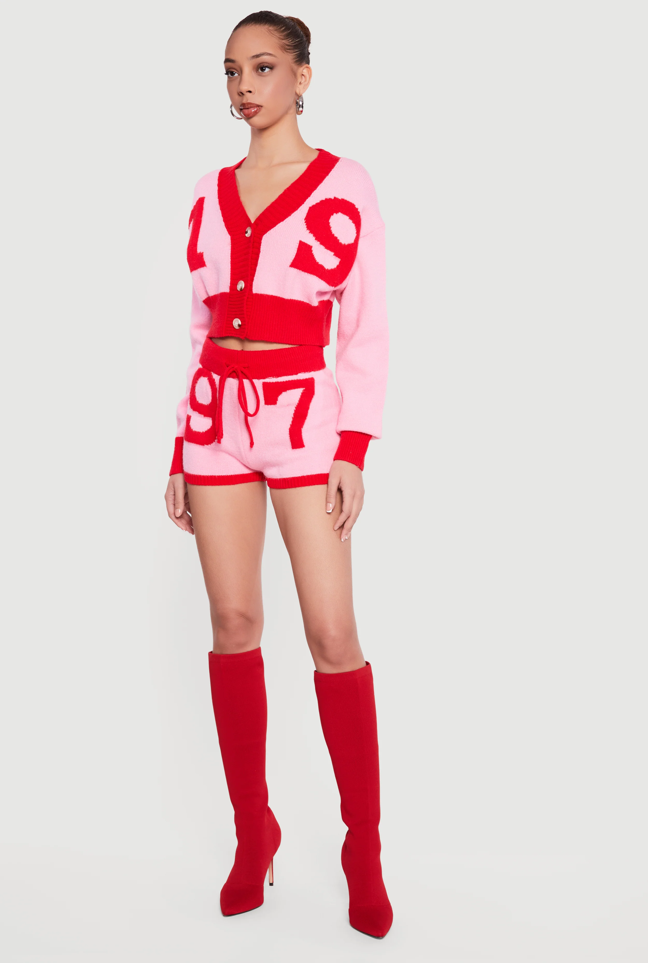 Cropped 19 Graphic Button Front Cardigan - Image 3