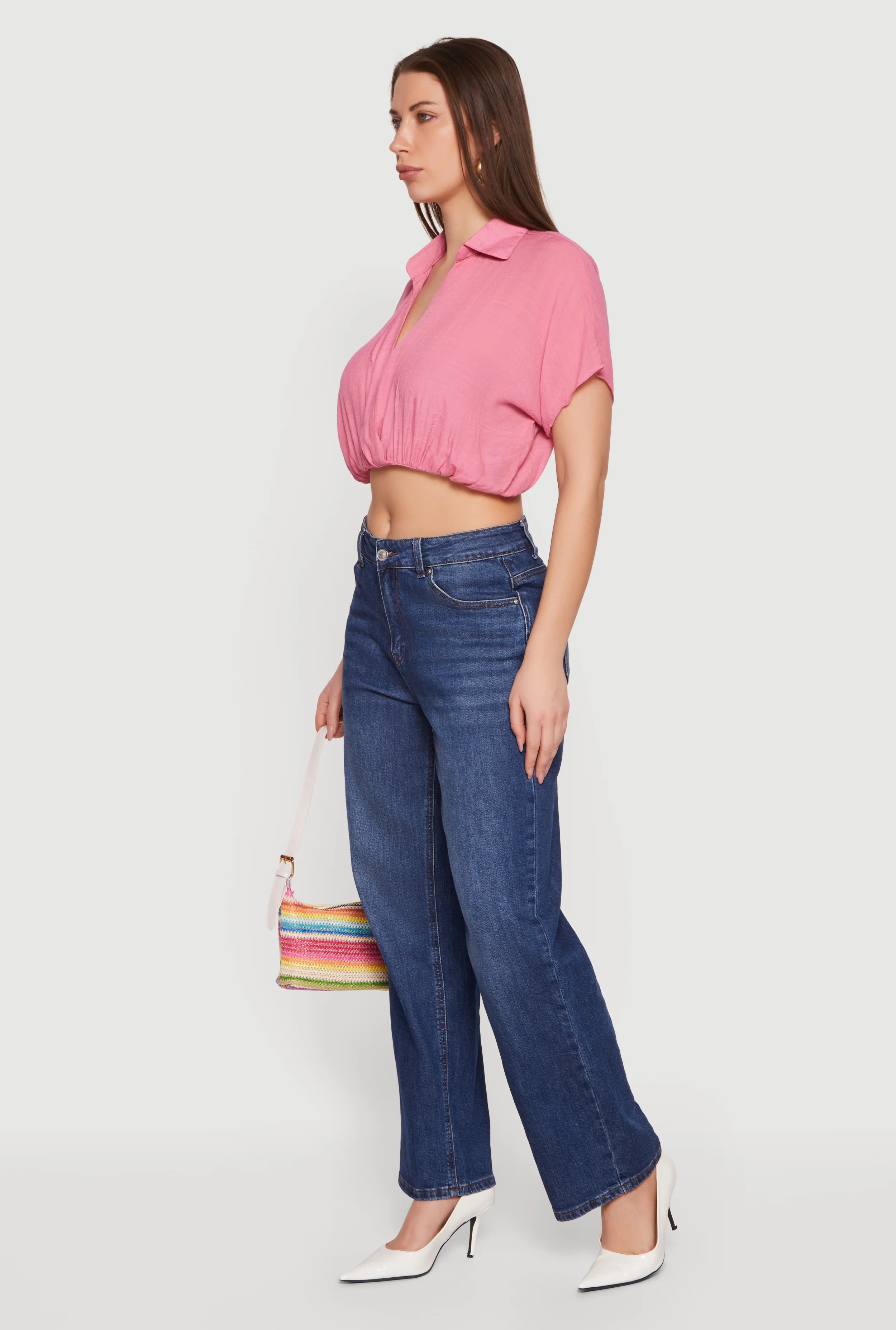 Gauze Knit Short Sleeve Cropped Blouse - Image 3