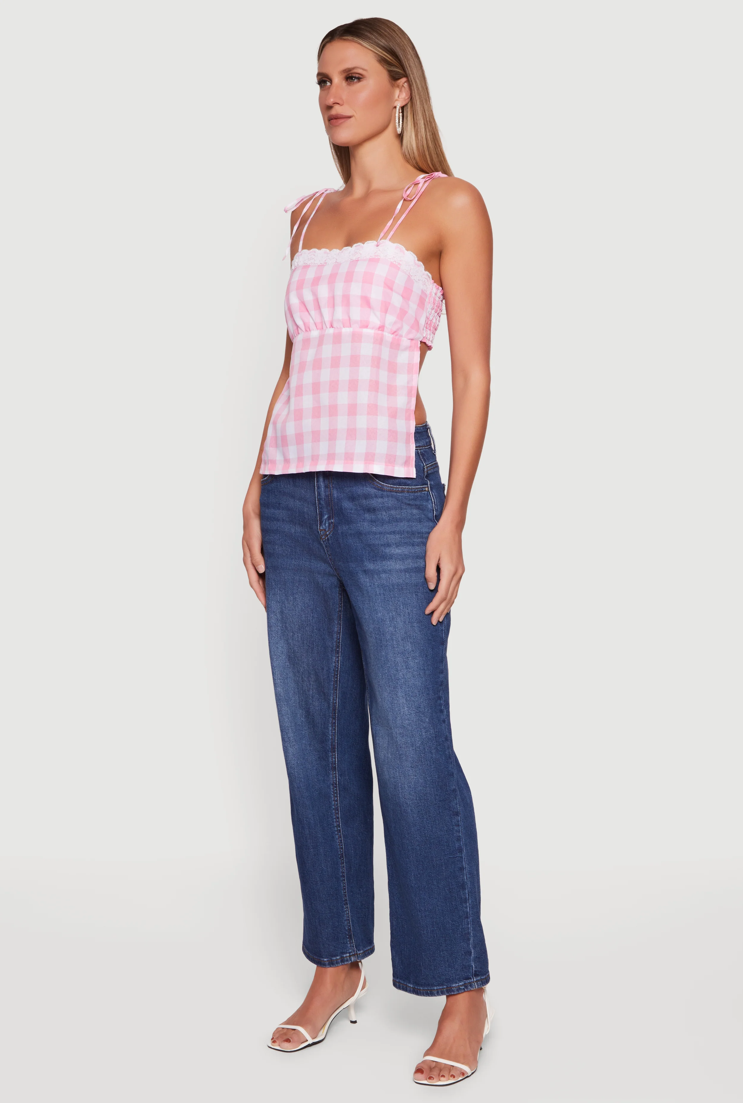 Gingham Tie Shoulder Open Back Cami - Image 3