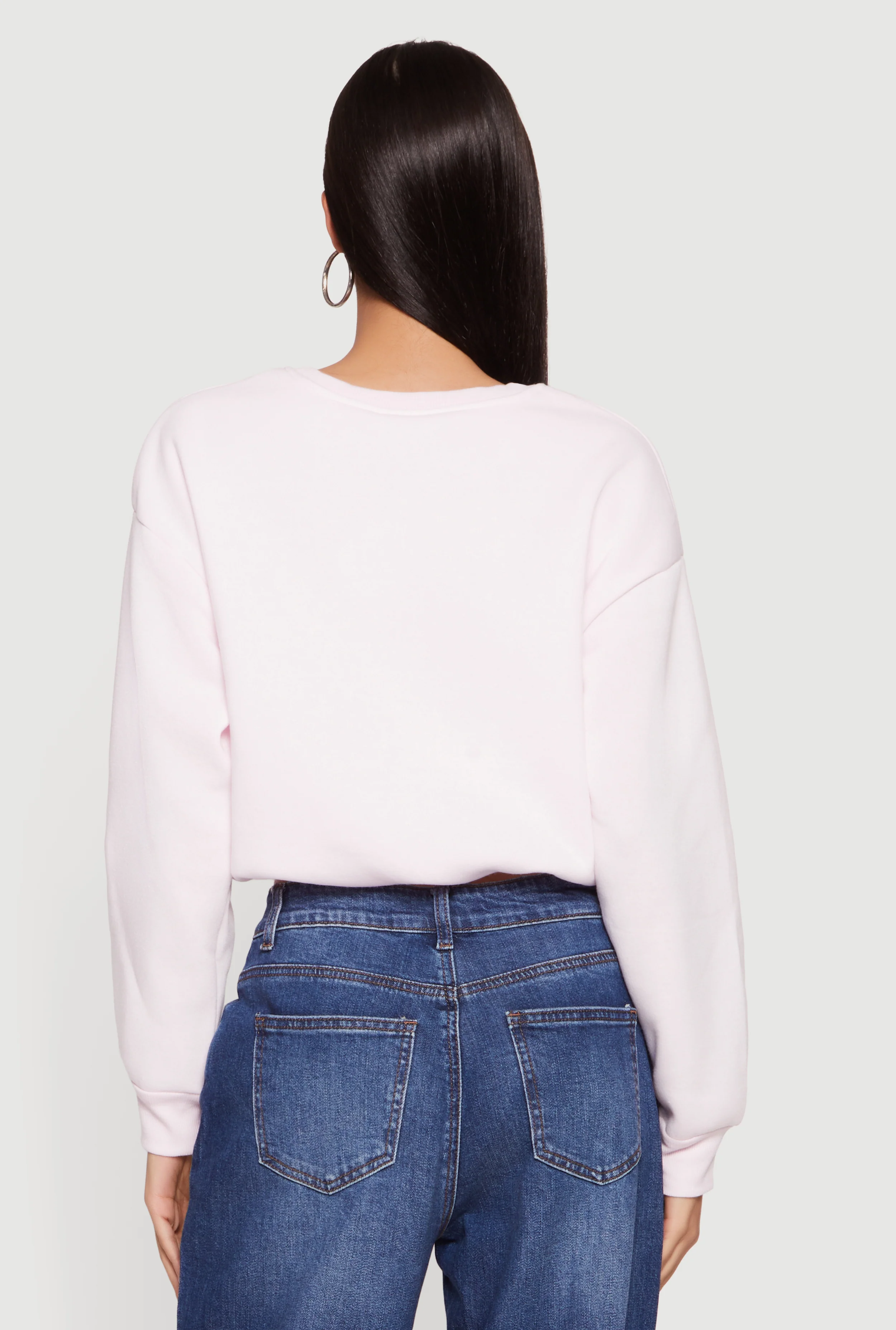 Long Sleeve Crew Neck Bubble Hem Cropped Sweatshirt - Image 5
