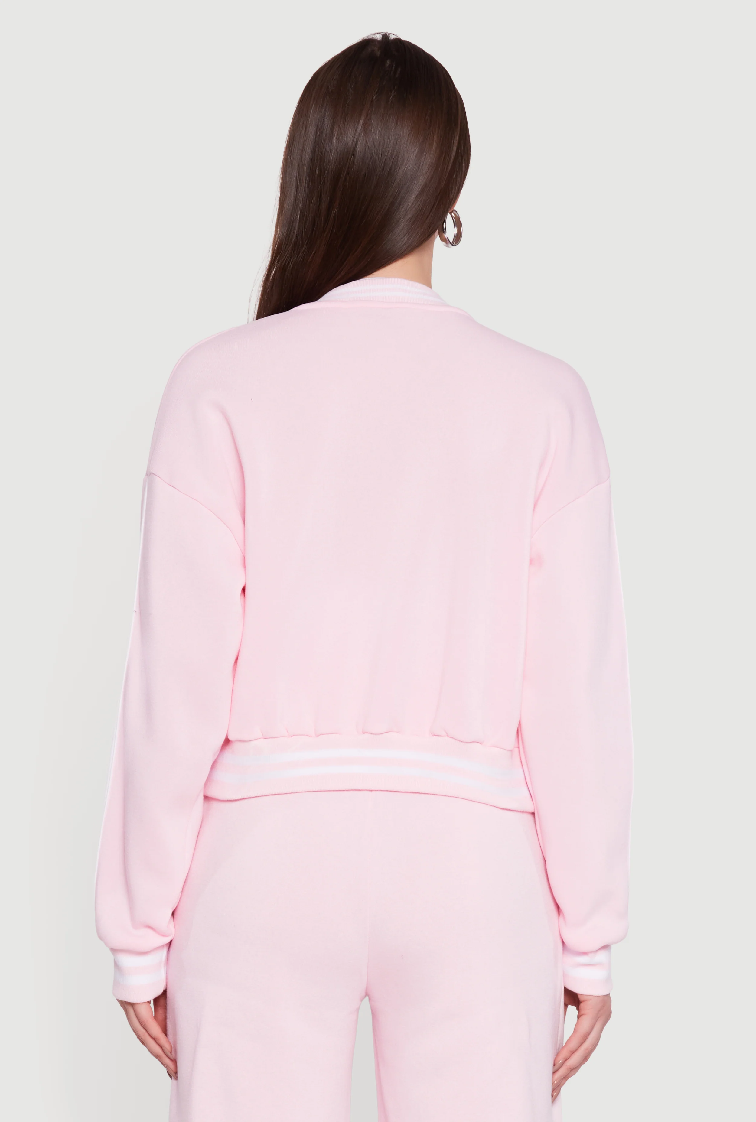 Mandarin Collar Varsity Stripe Zip Front Sweatshirt - Image 6