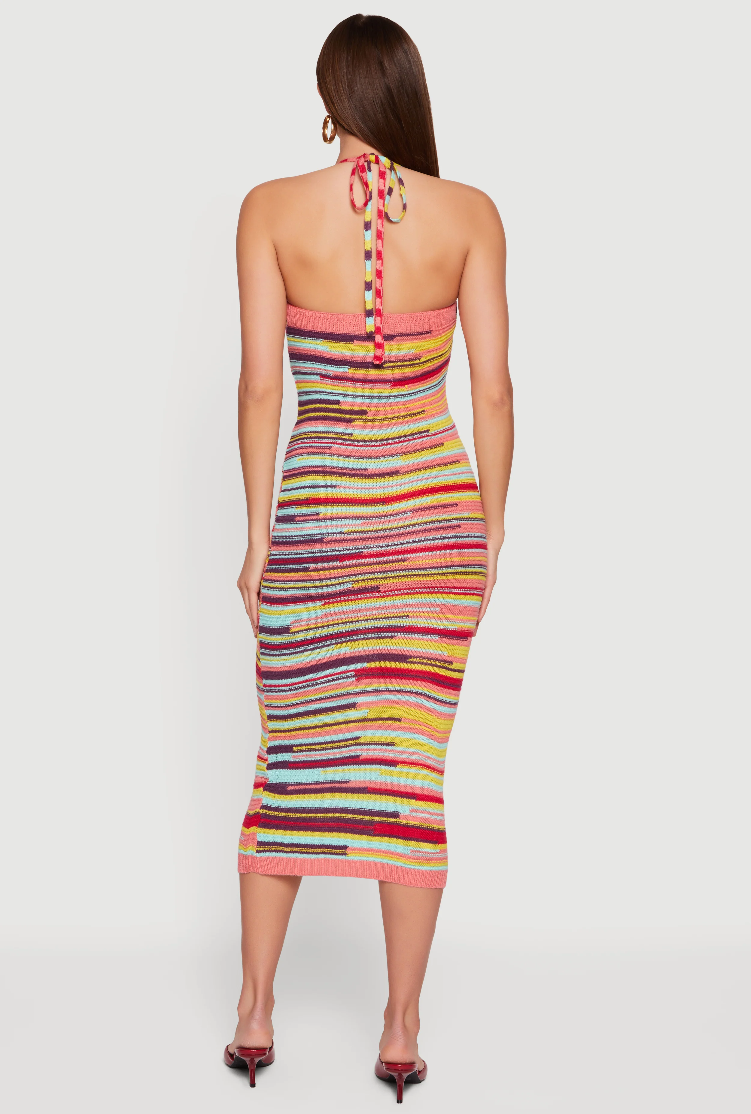 Striped Crochet Halter Maxi Dress - Image 3
