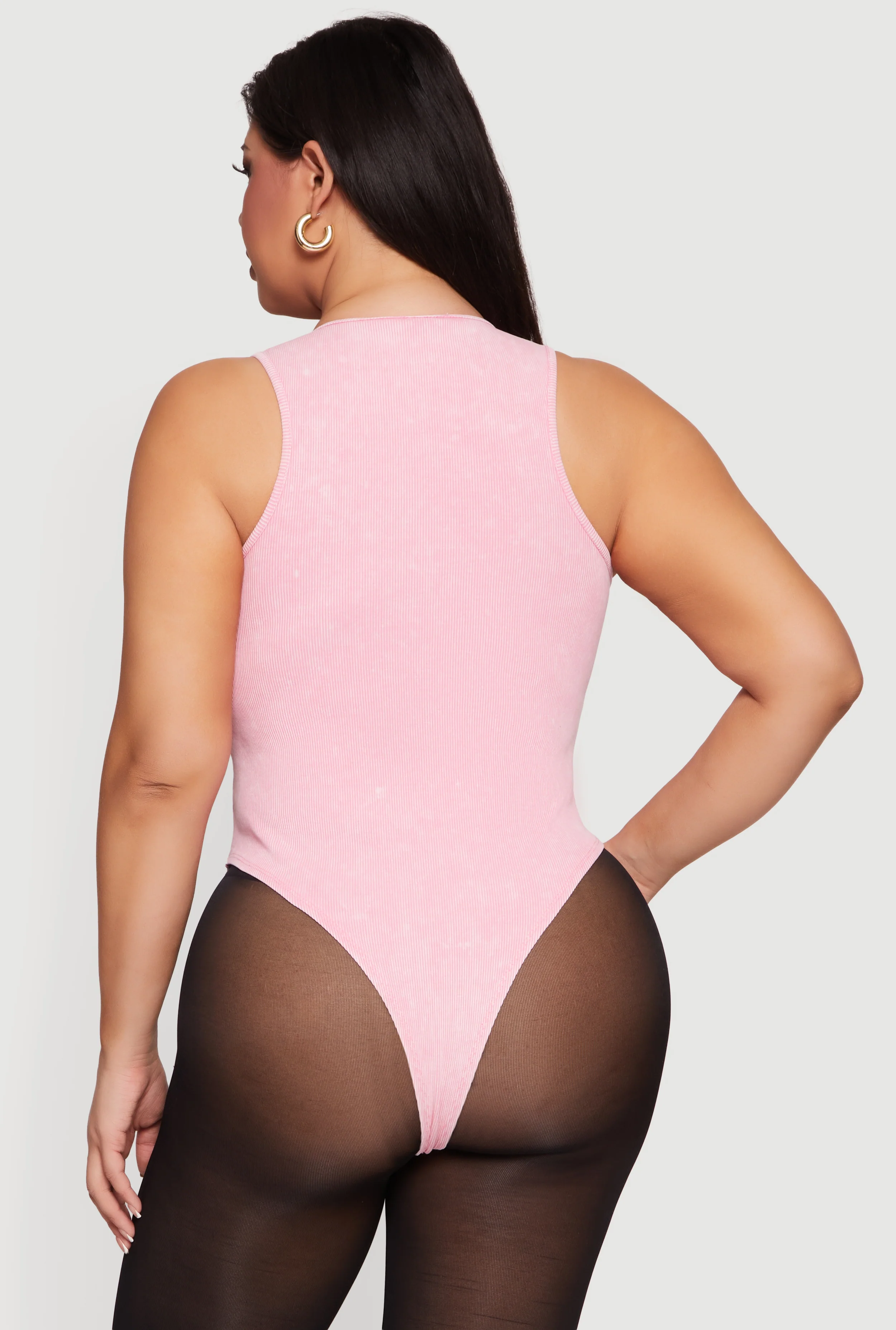 Plus Size Acid Wash Rib Knit Scoop Neck Bodysuit - Image 5