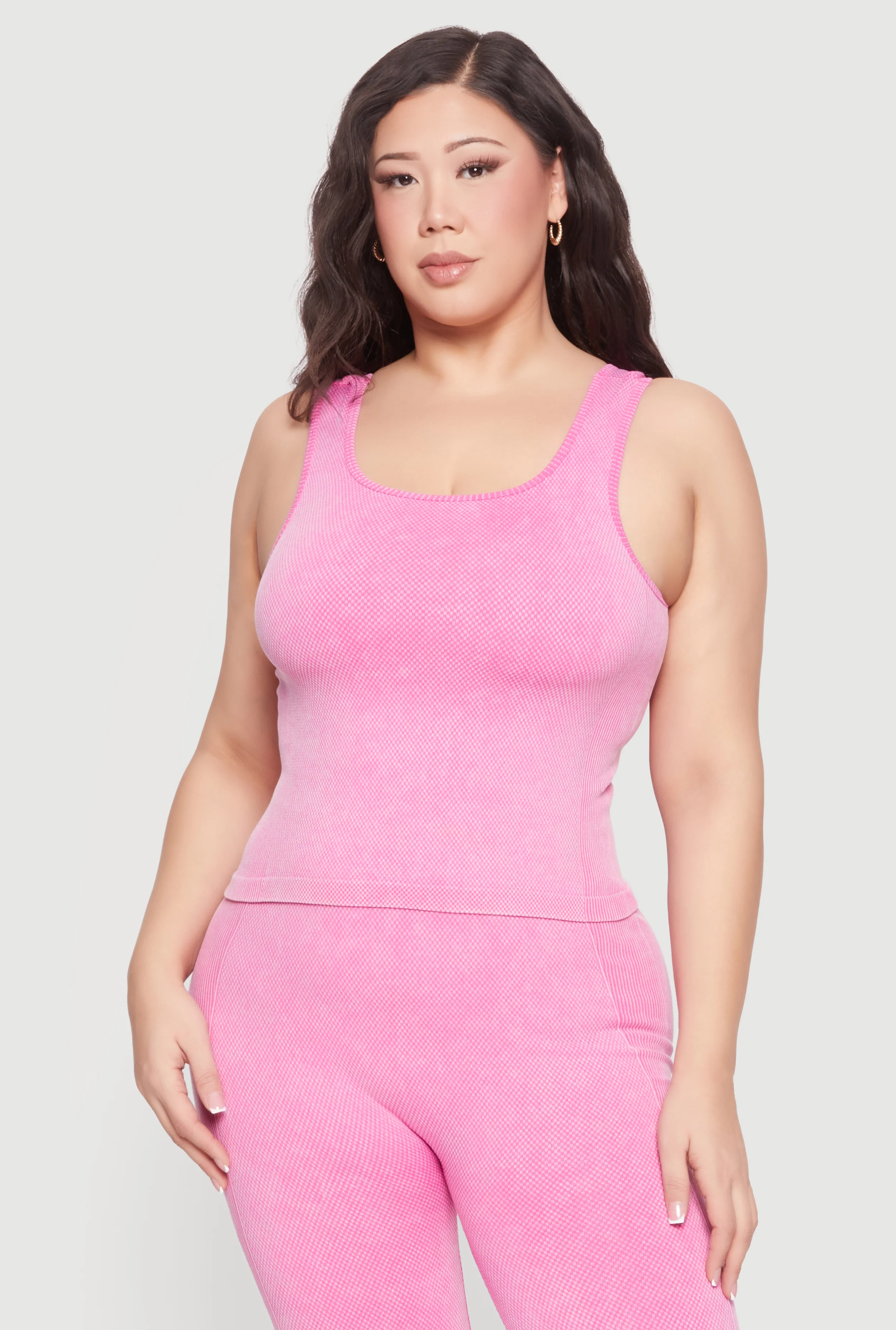 Plus Size Acid Wash Rib Knit Tank Top and Open Front Duster - Image 5