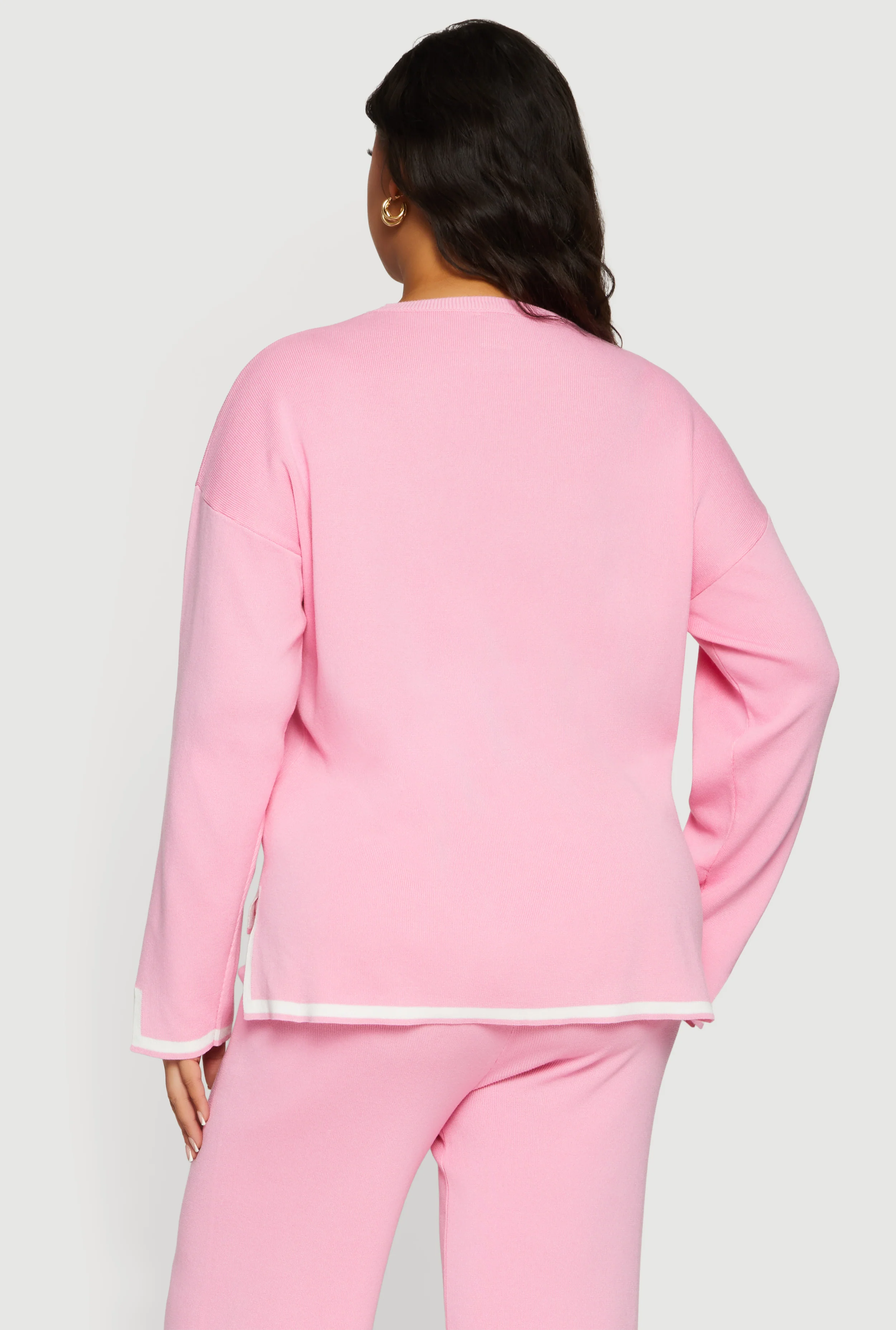 Plus Size Long Sleeve Contrast Trim Sweater - Image 5