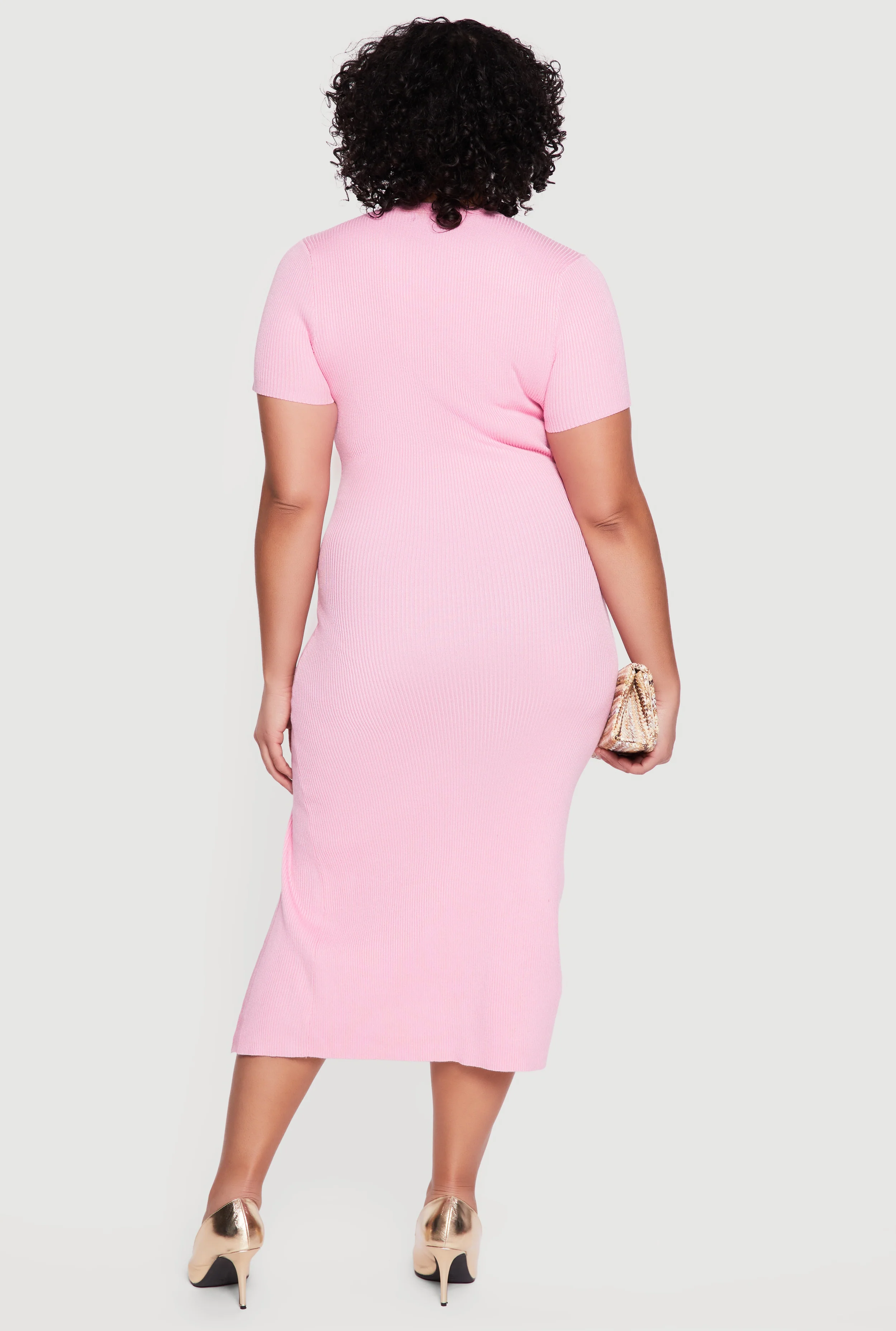 Plus Size Rib Knit Button Detail Side Slit Midi Dress - Image 3