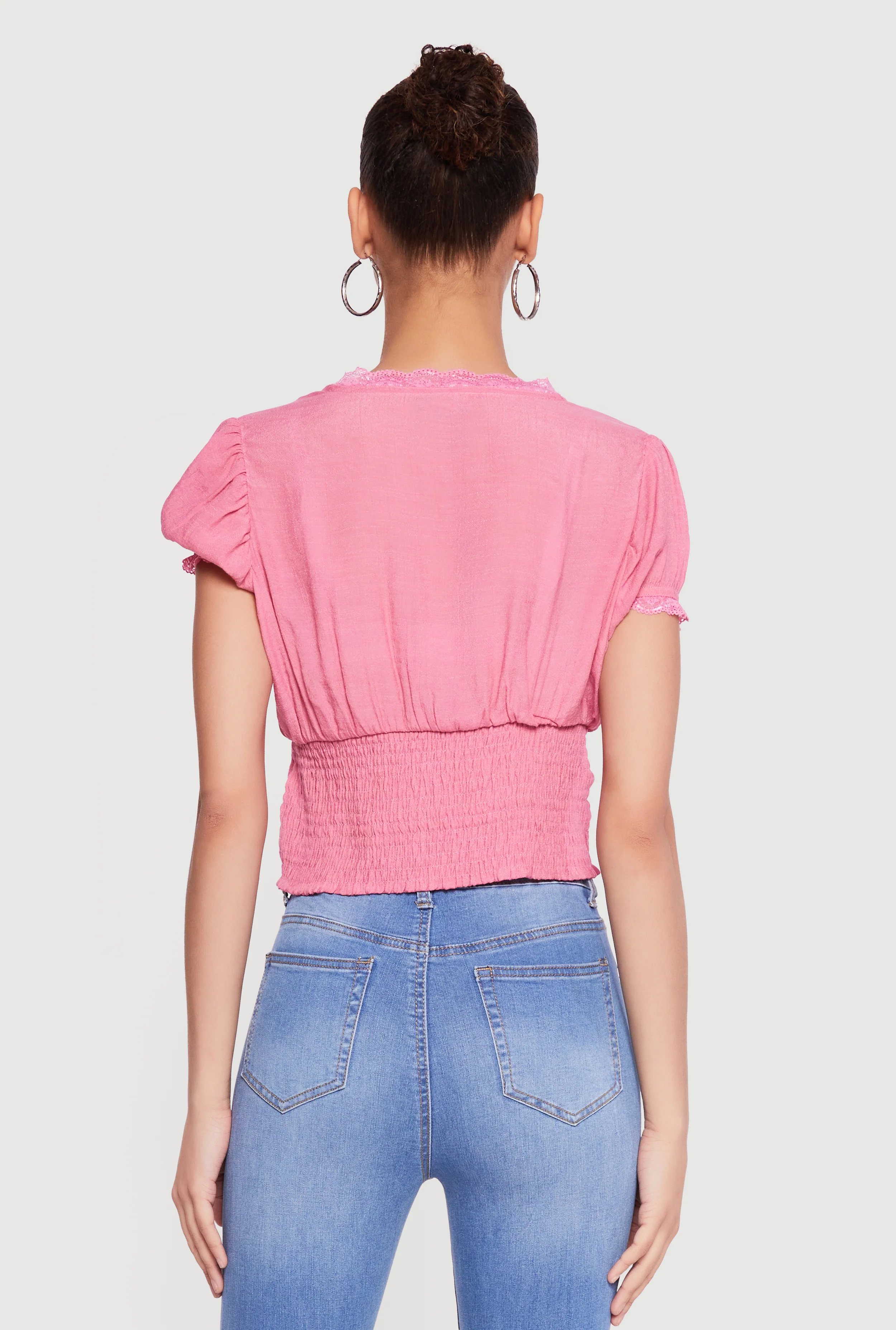 Puff Sleeve Cropped Button Front Blouse - Image 5