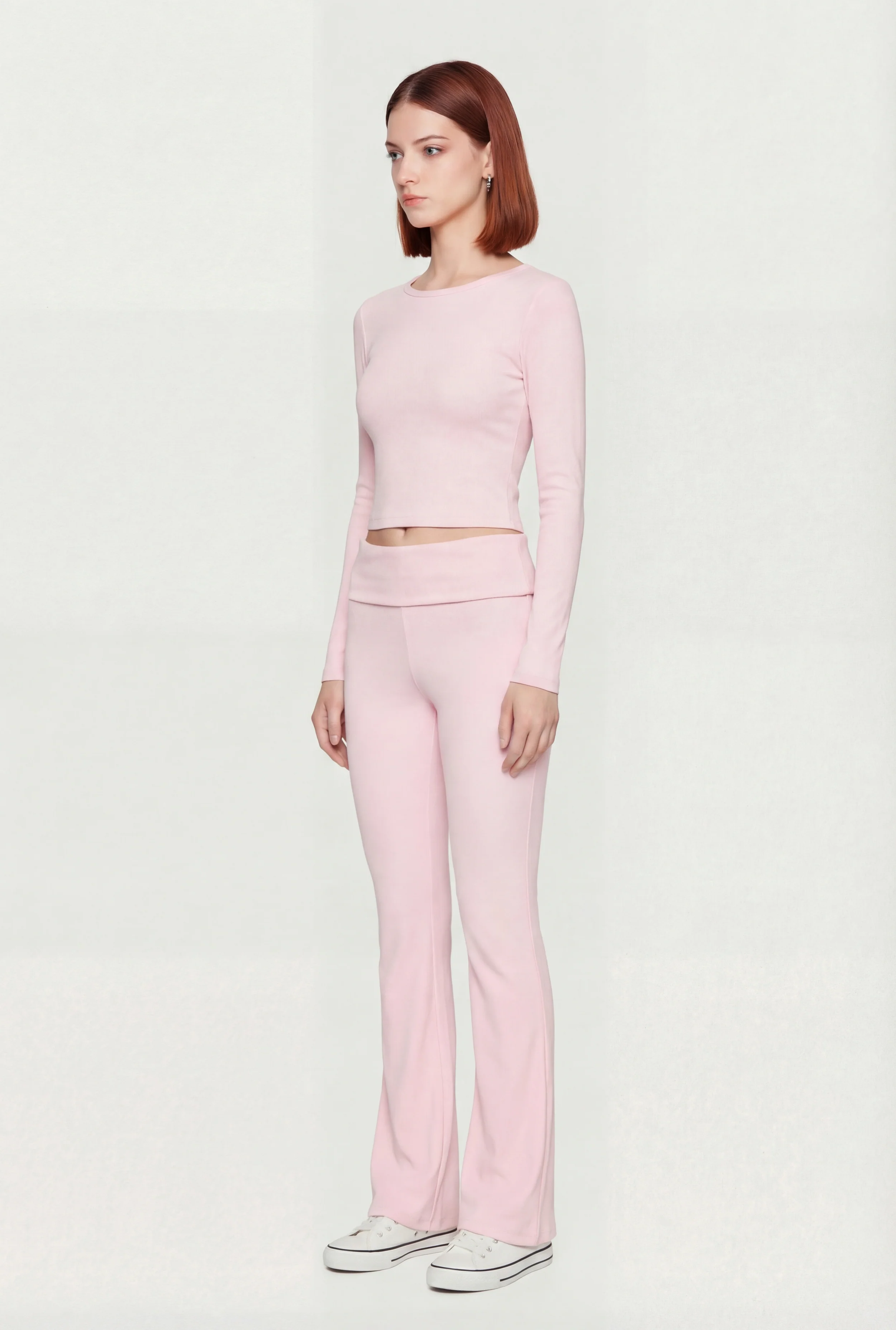 Rib Knit Long Sleeve Crew Neck Crop Top - Image 3