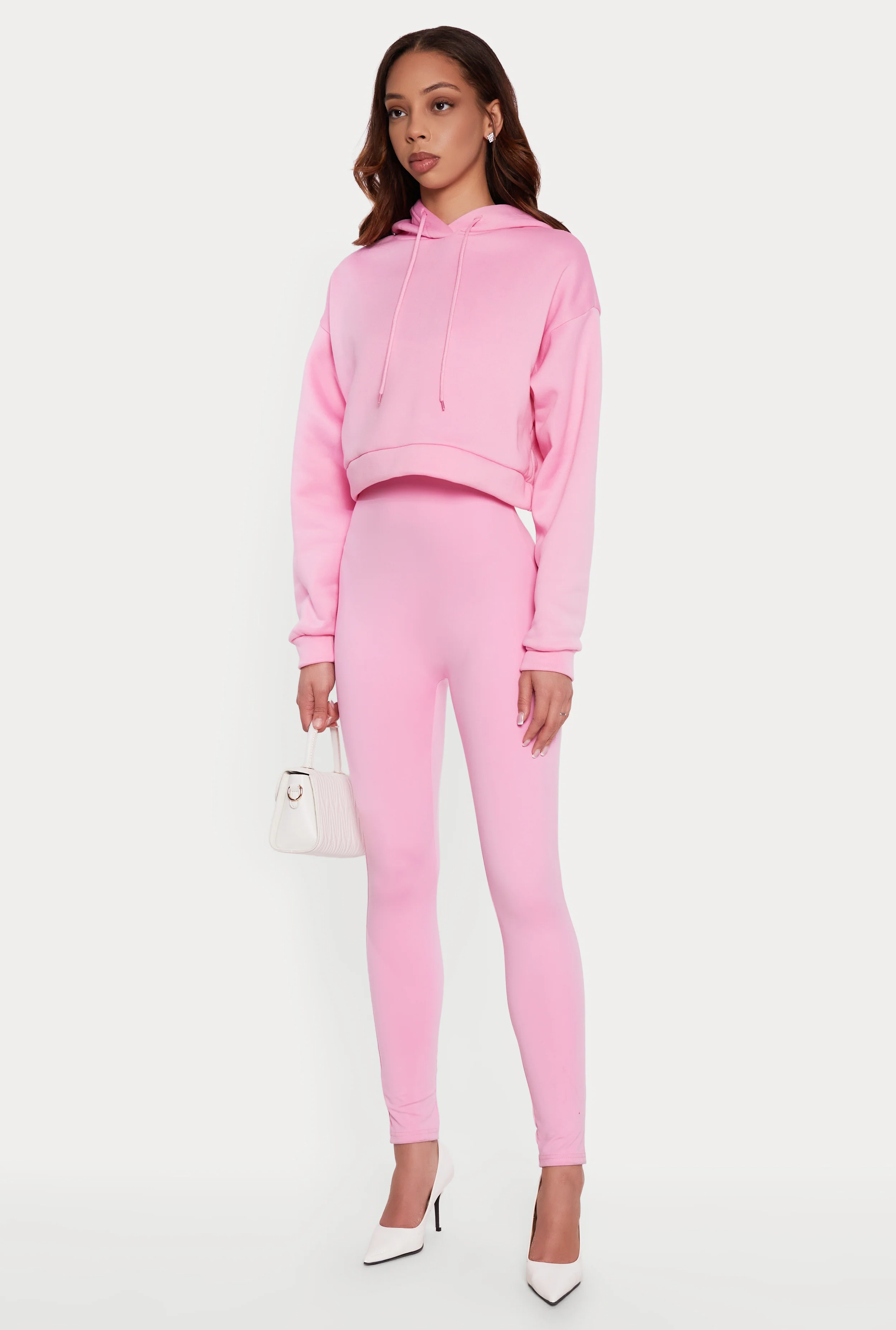 Solid Cropped Pullover Hoodie - Image 3