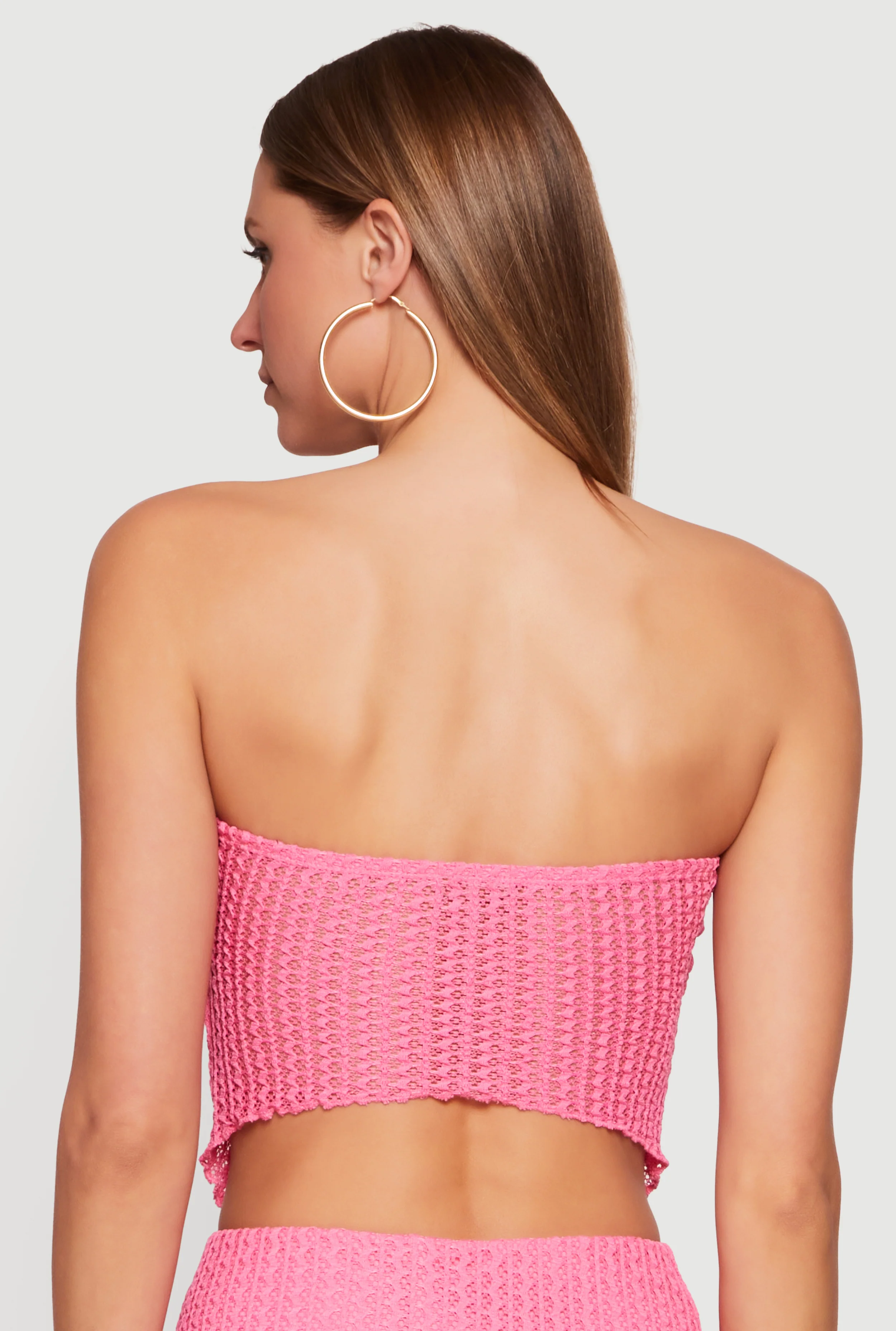 Textured Knit Drawstring Keyhole Crop Tube Top - Image 5