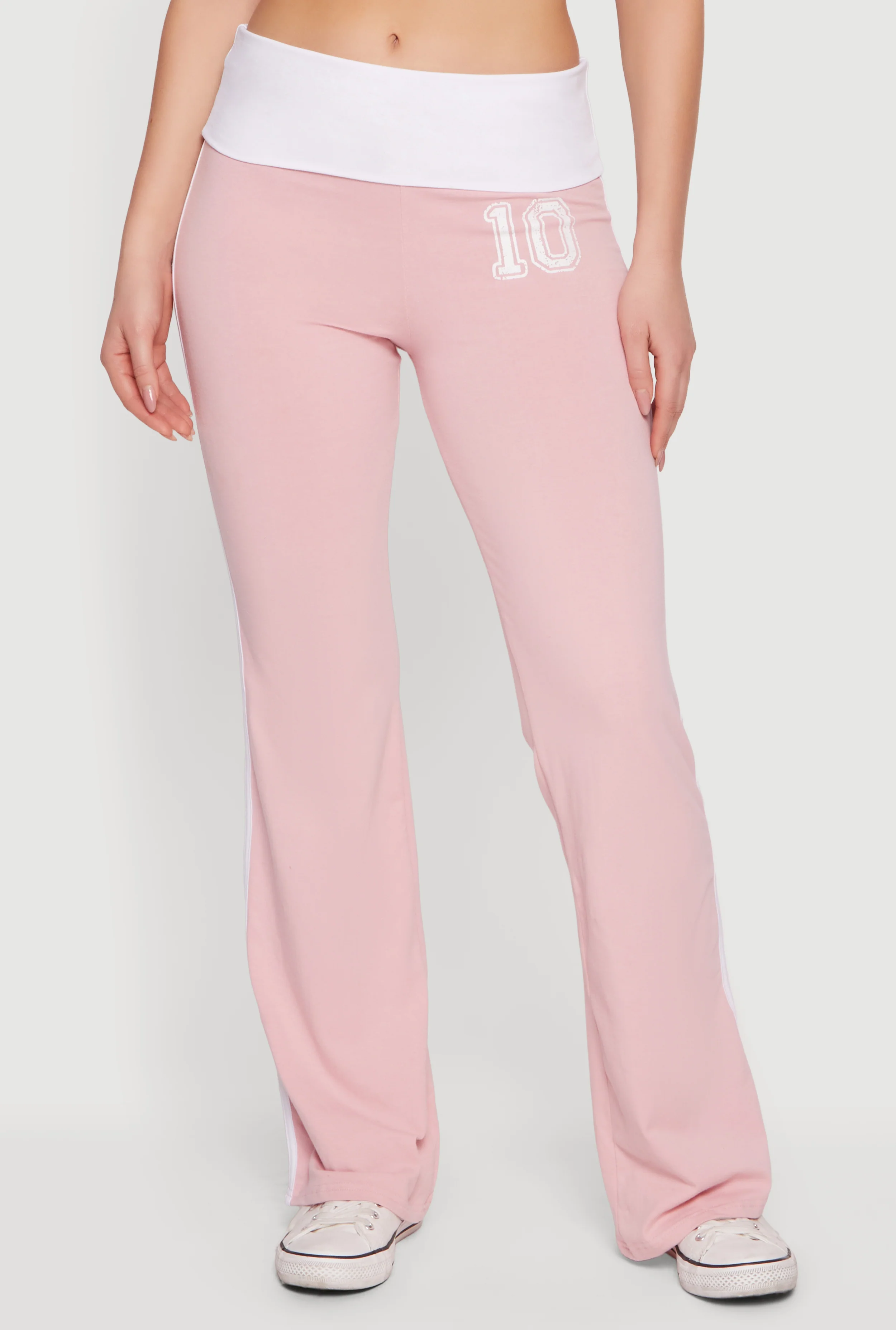 Varsity Stripe Side Graphic Fold Over Pull On Pants - Image 3