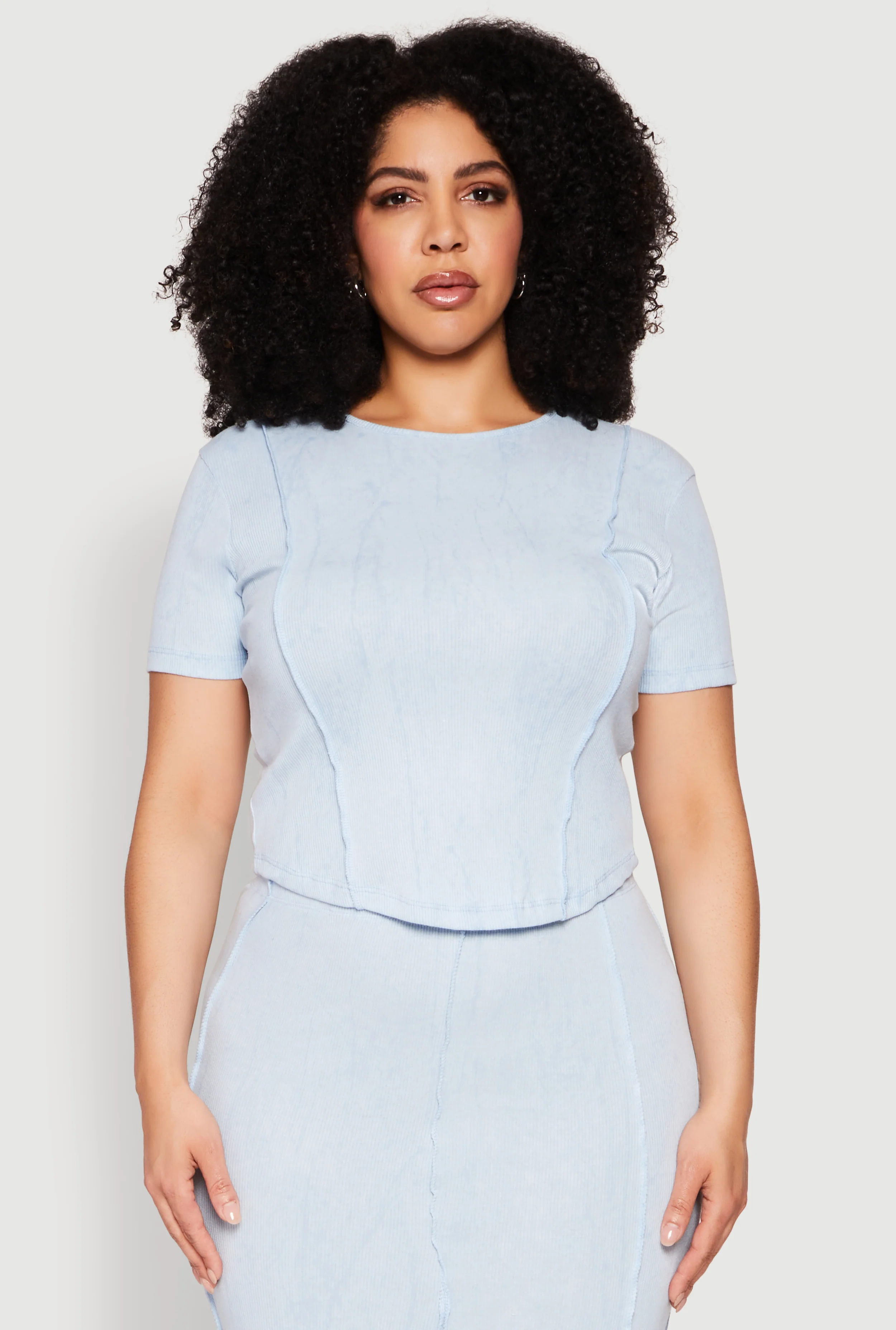 Plus Size Mineral Wash Pintuck Short Sleeve Top - Image 4