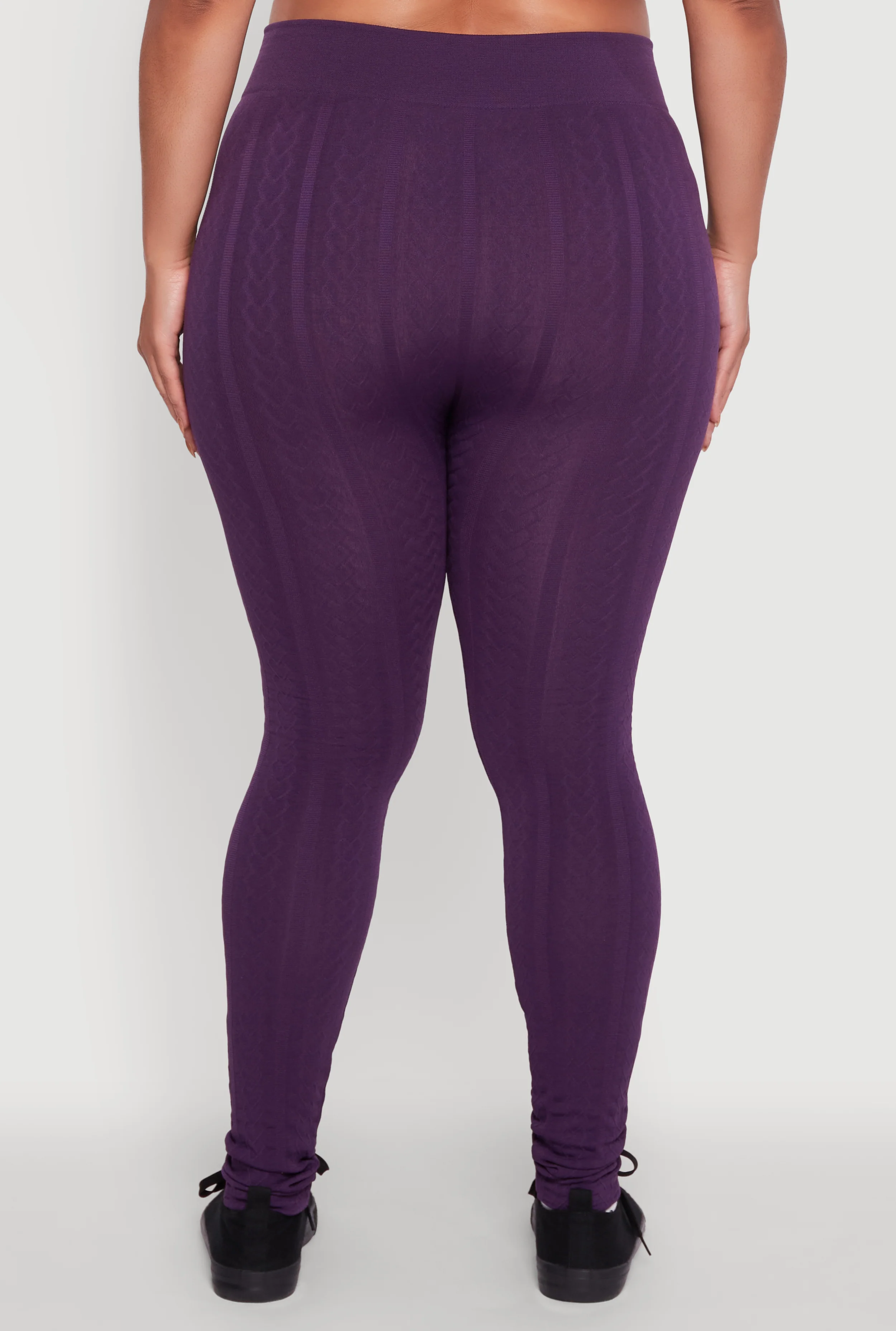 Plus Size High Waisted Fleece Lined Textured Knit Leggings - Image 6