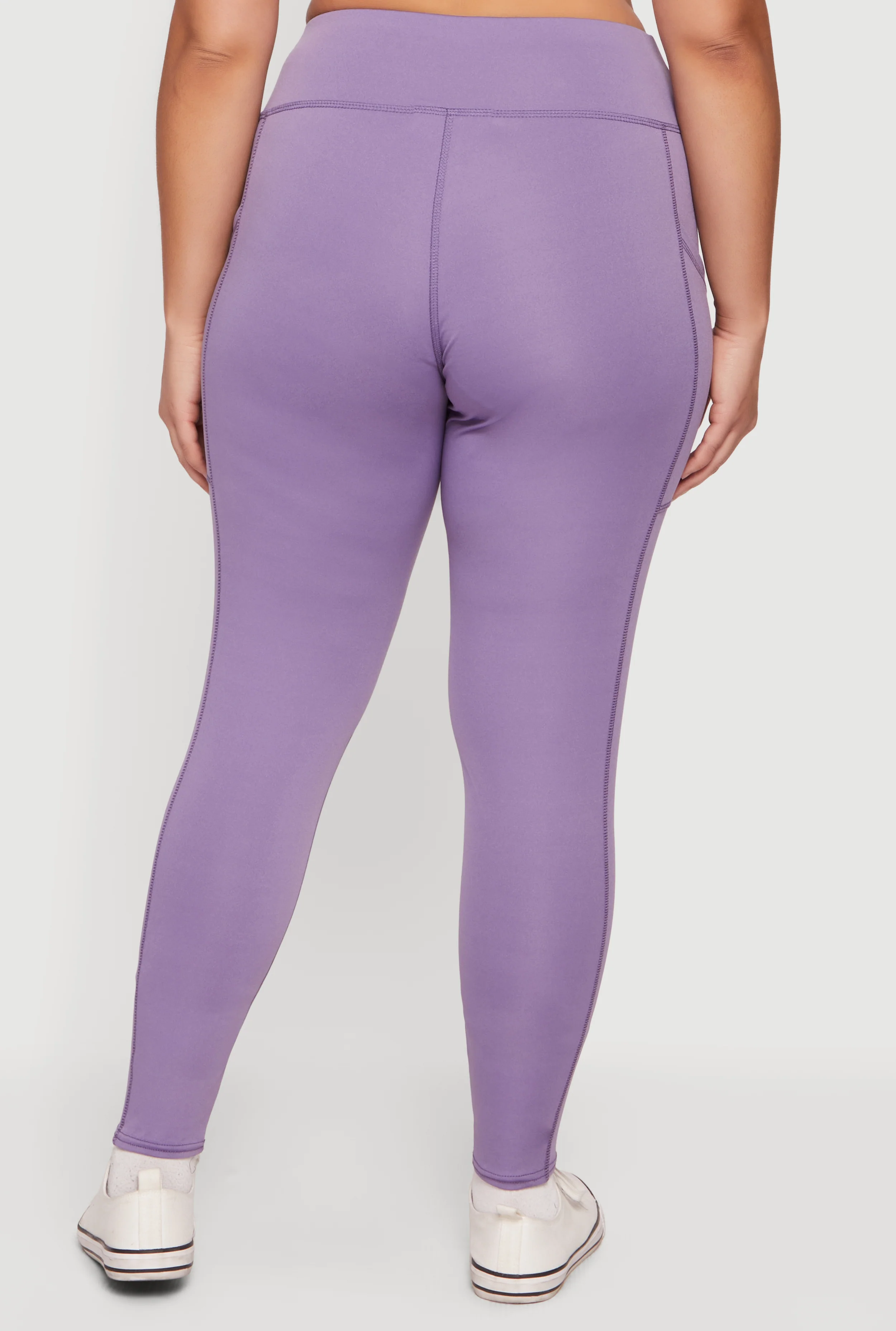 Plus Size Solid High Waisted Leggings with Cell Phone Pockets - Image 5