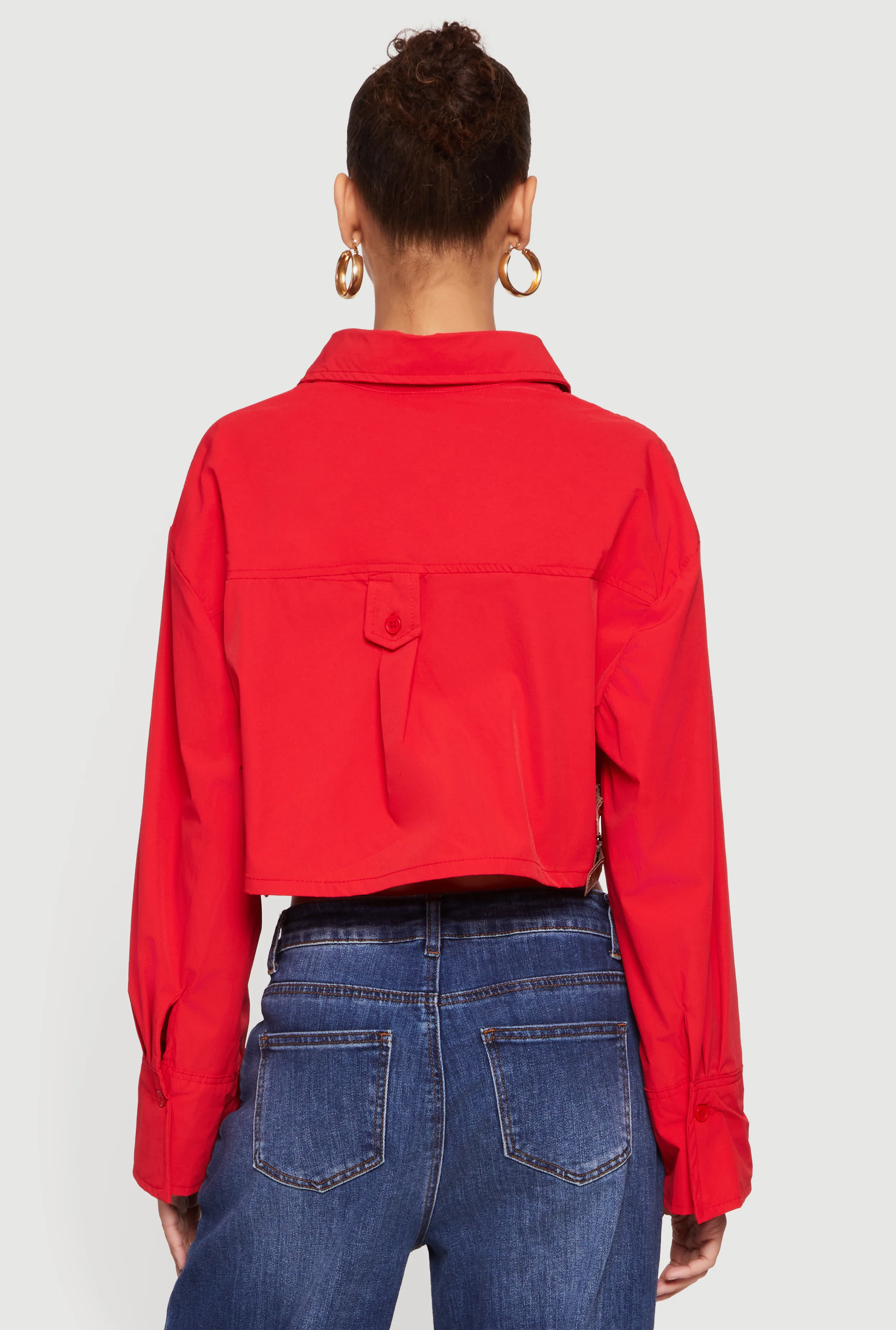 Buckle Detail Button Front Cropped Blouse - Image 5