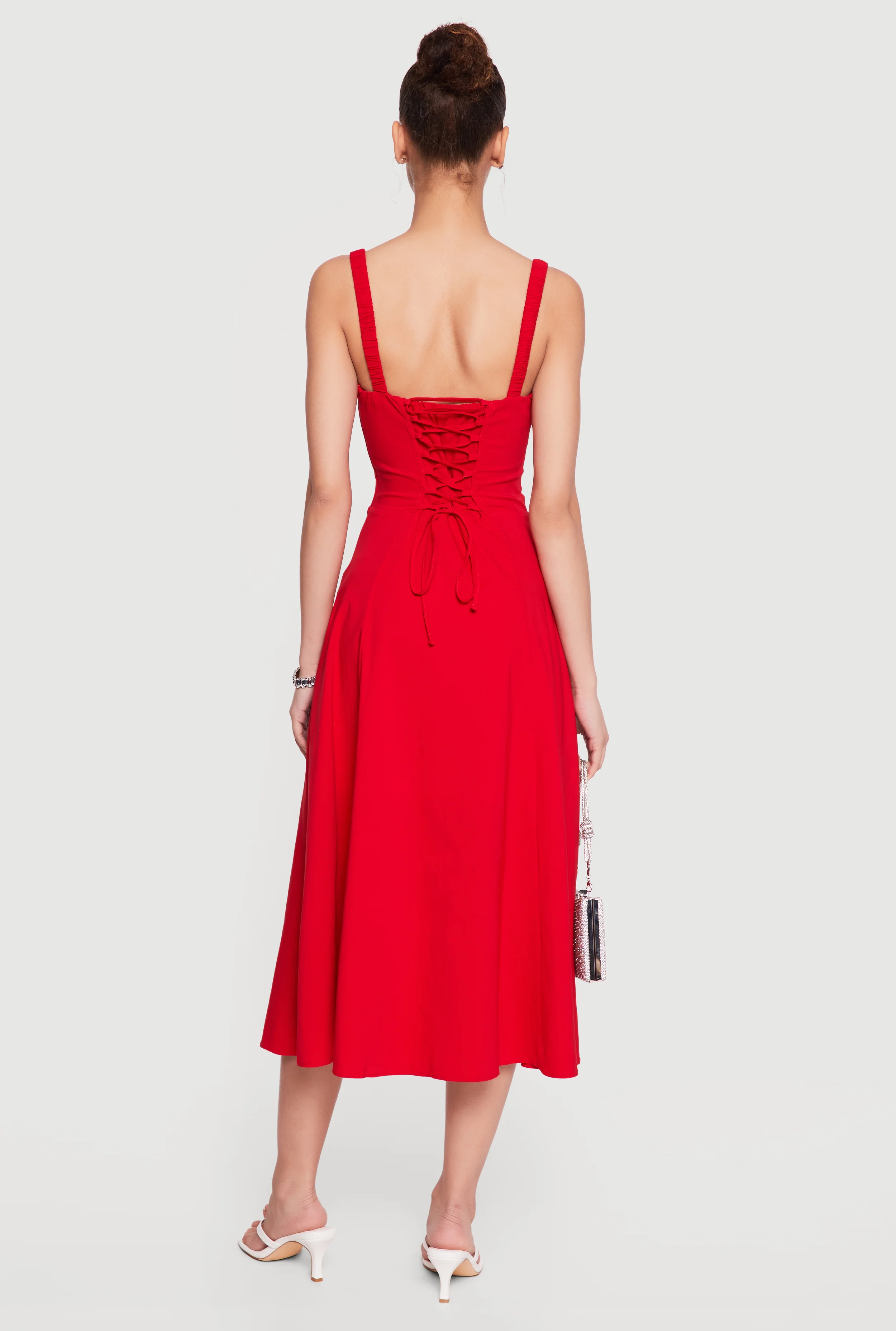 Drawstring Keyhole Lace Up Back Bustier Dress - Image 3