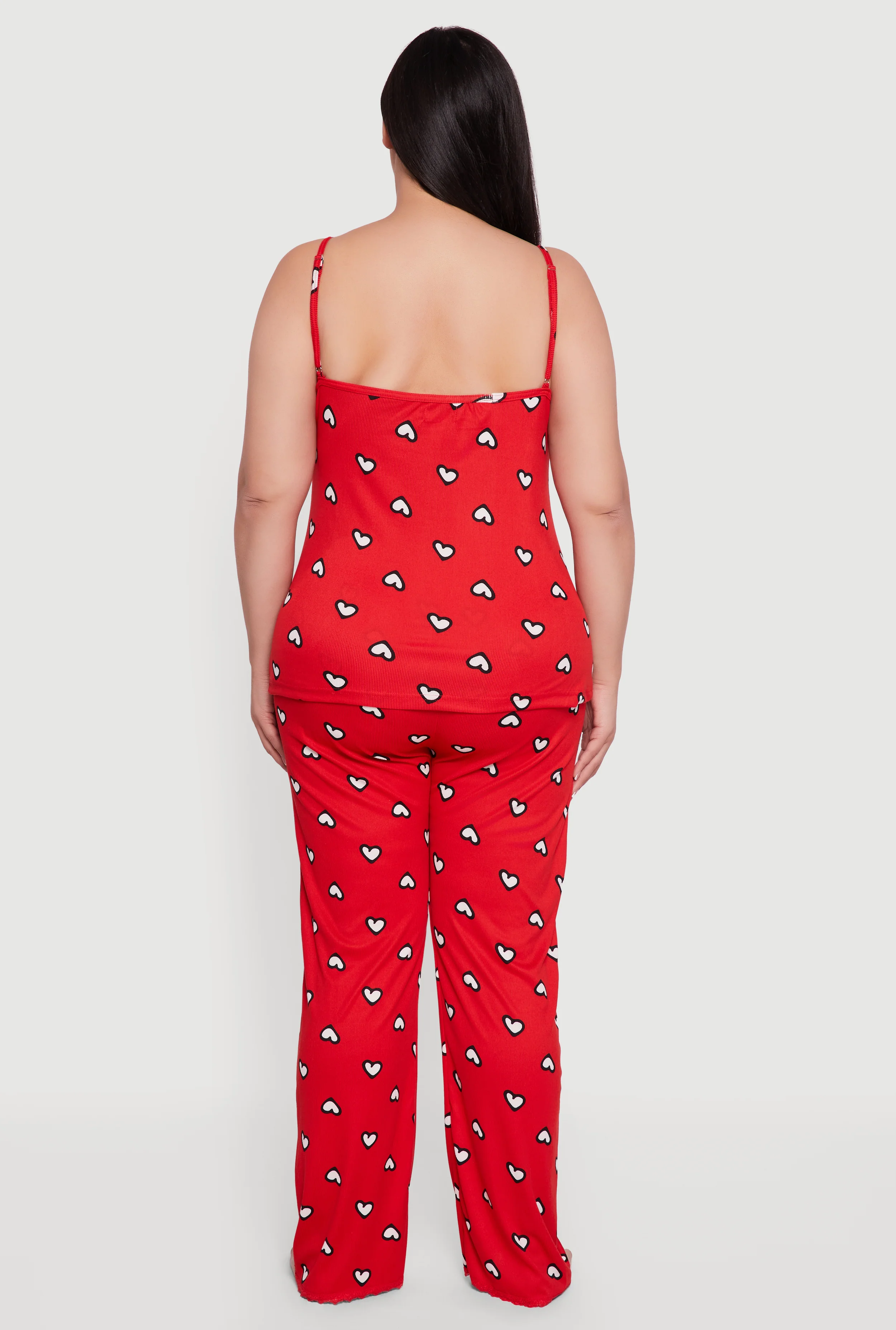 Plus Size Heart Print Pajama Cami and Lounge Pants - Image 3