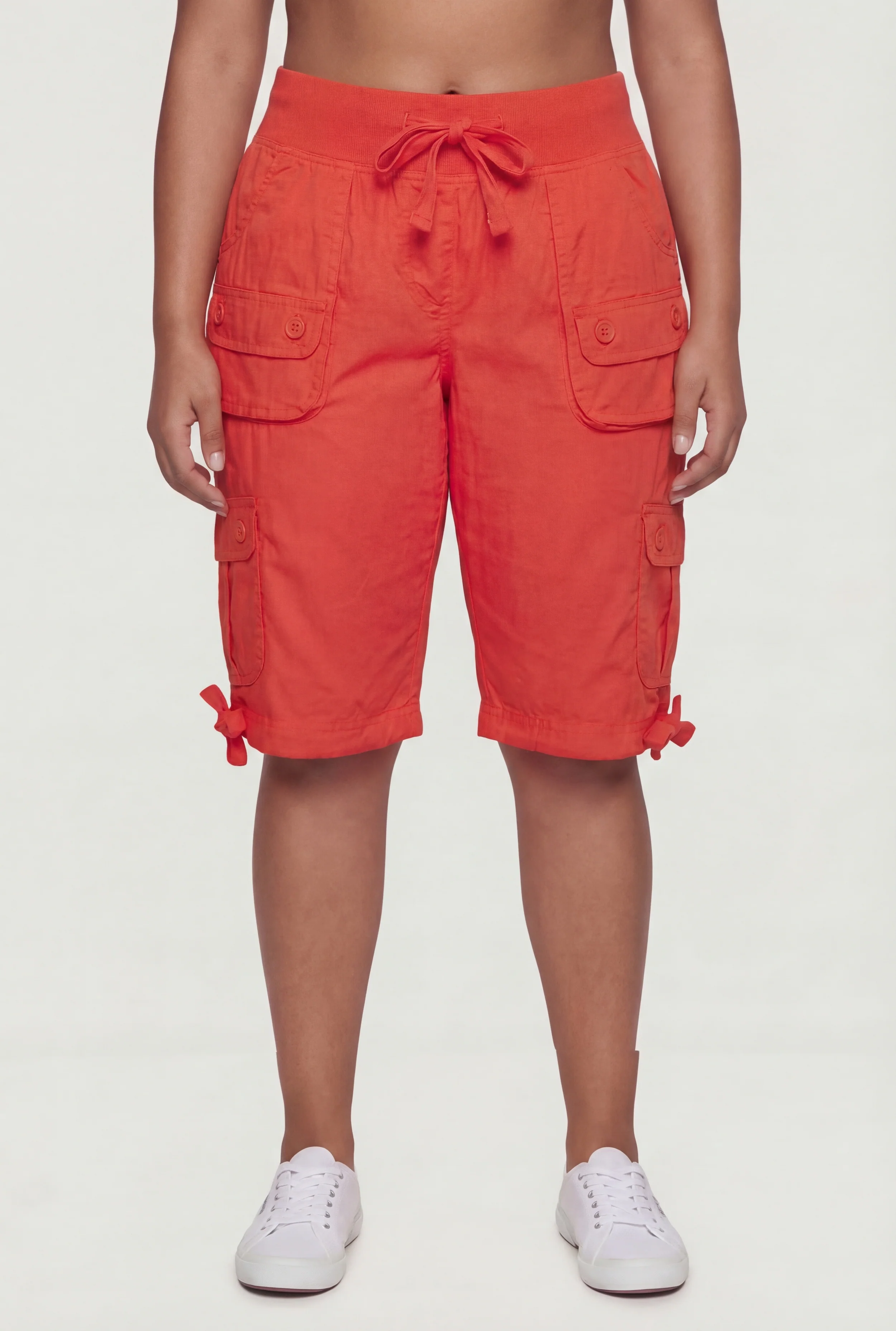 Plus Size High Waisted Cargo Pocket Bermuda Shorts - Image 3
