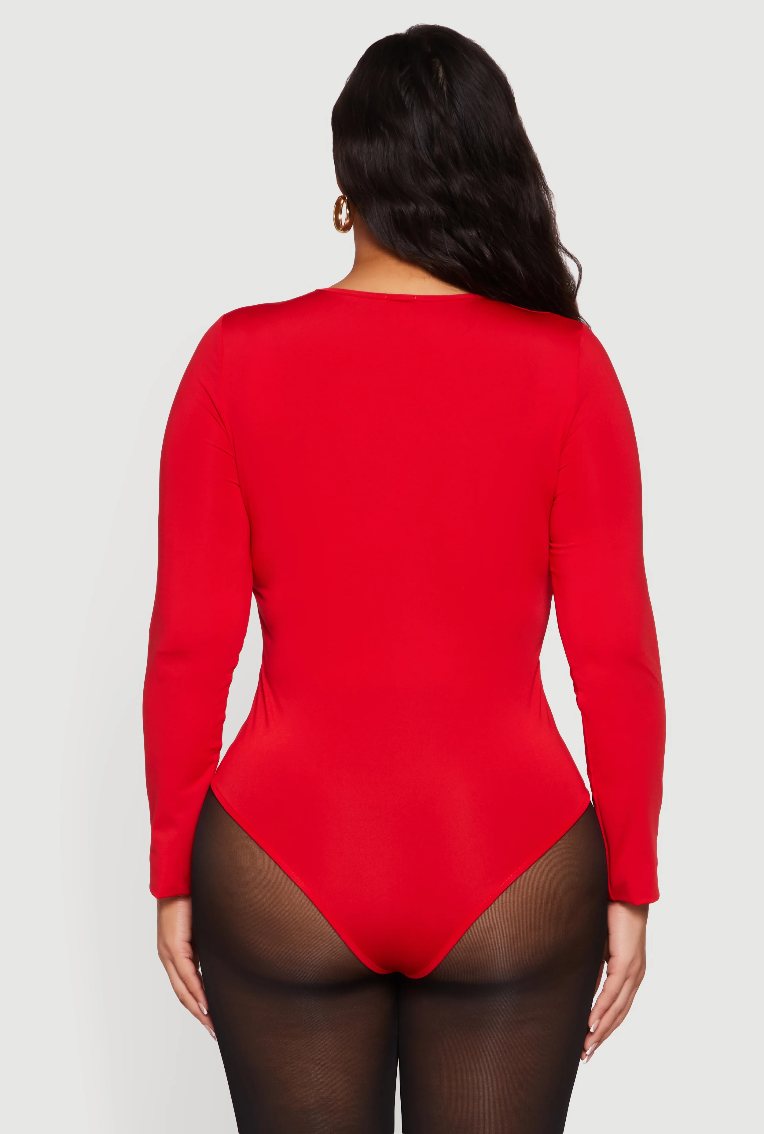 Plus Size Long Sleeve Solid Crew Neck Bodysuit - Image 5