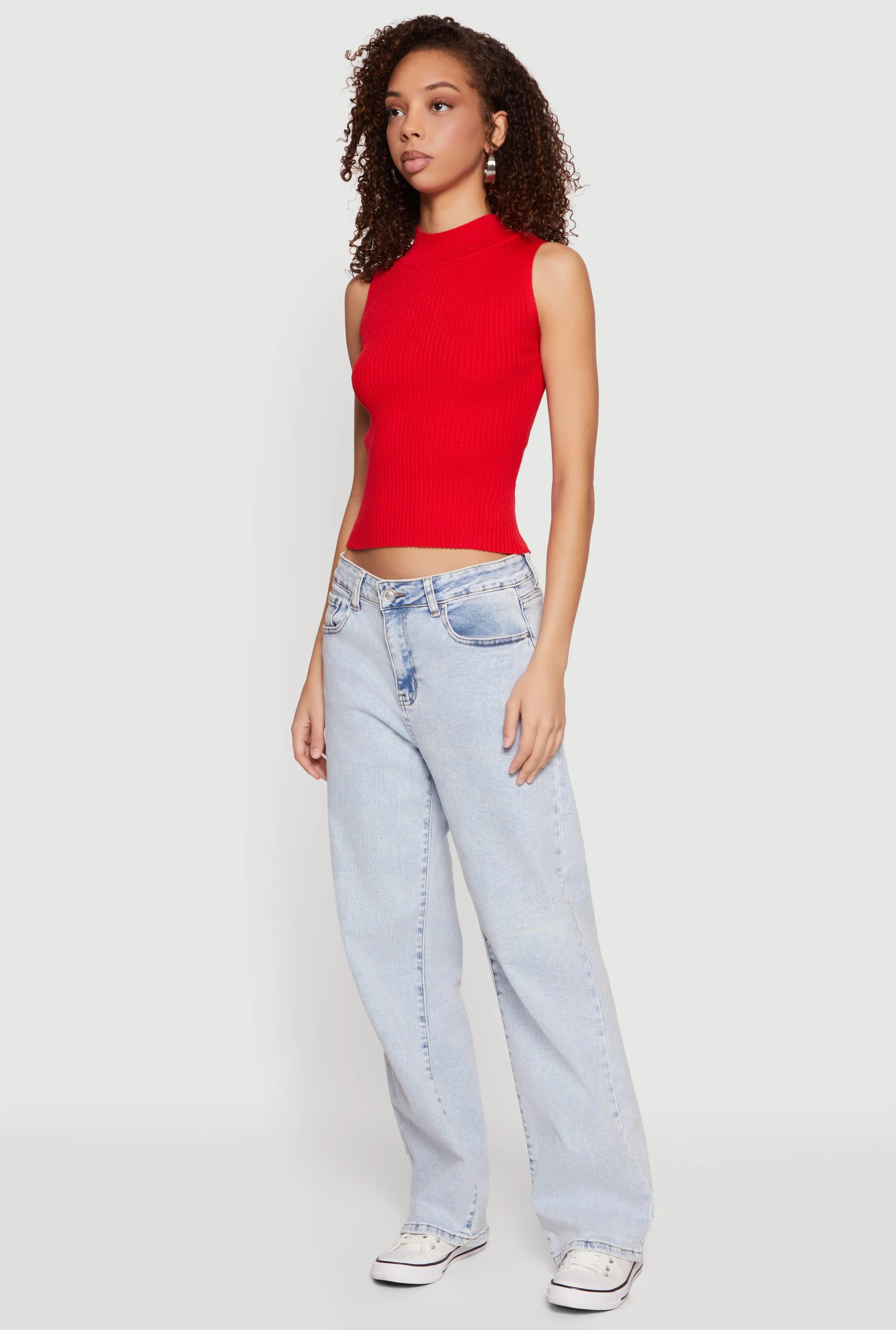 Ribbed Knit Sleeveless Mock Neck Top - Image 3