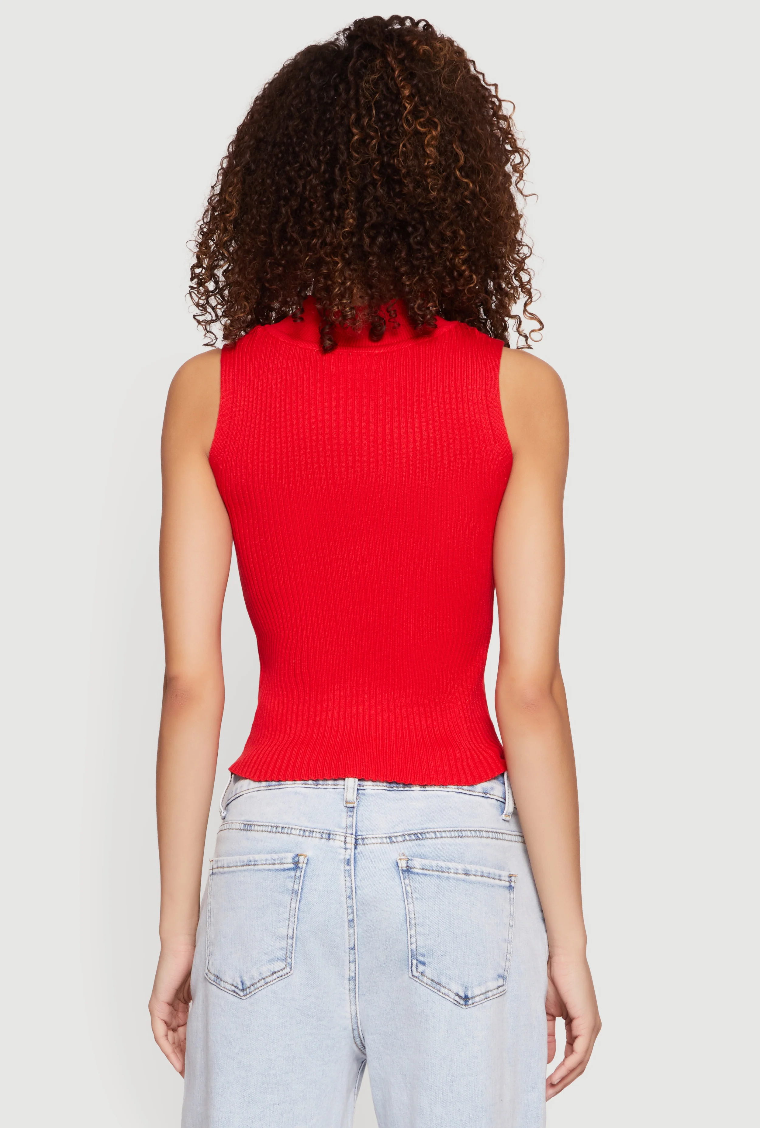 Ribbed Knit Sleeveless Mock Neck Top - Image 5
