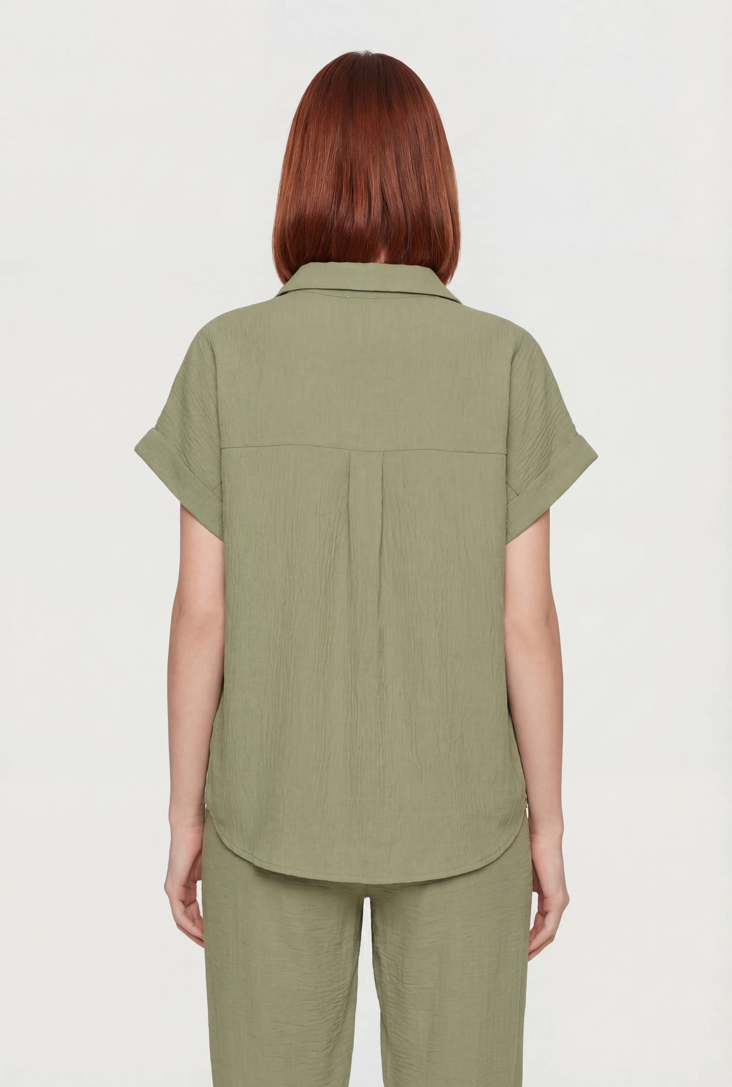 Button Front Crepe Knit Short Sleeve Shirt - Image 5