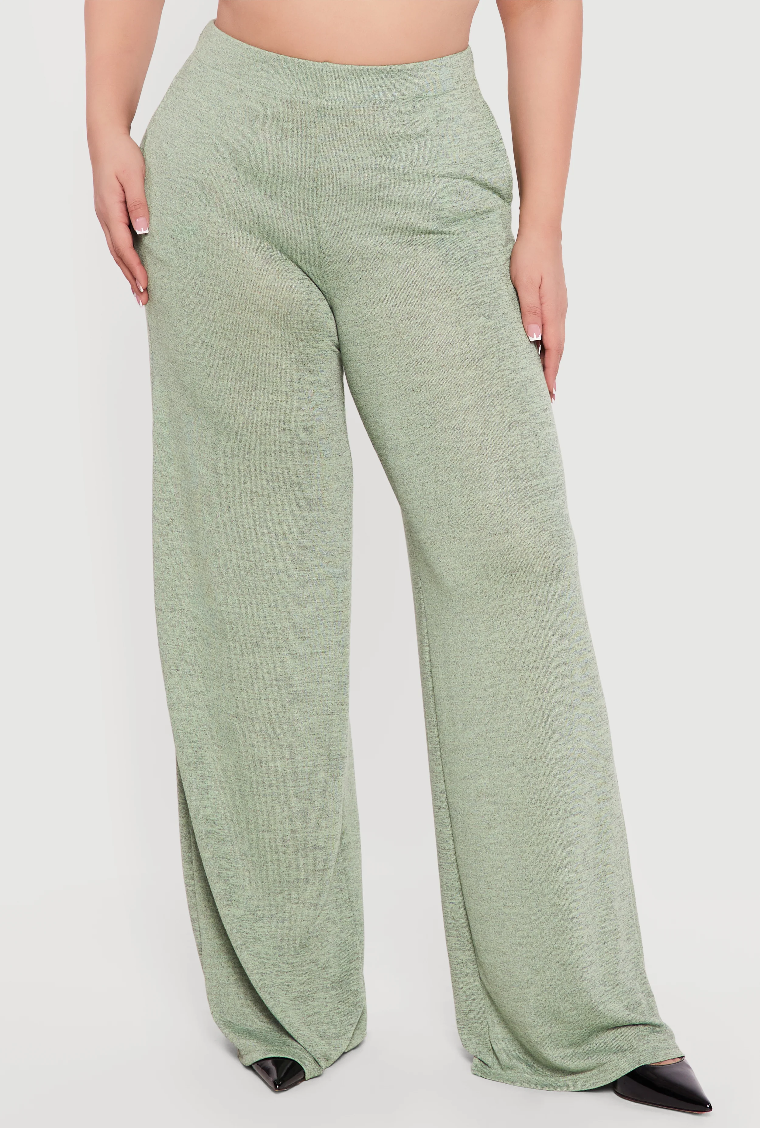 Plus Size High Waisted Wide Leg Brushed Knit Pants - Image 3