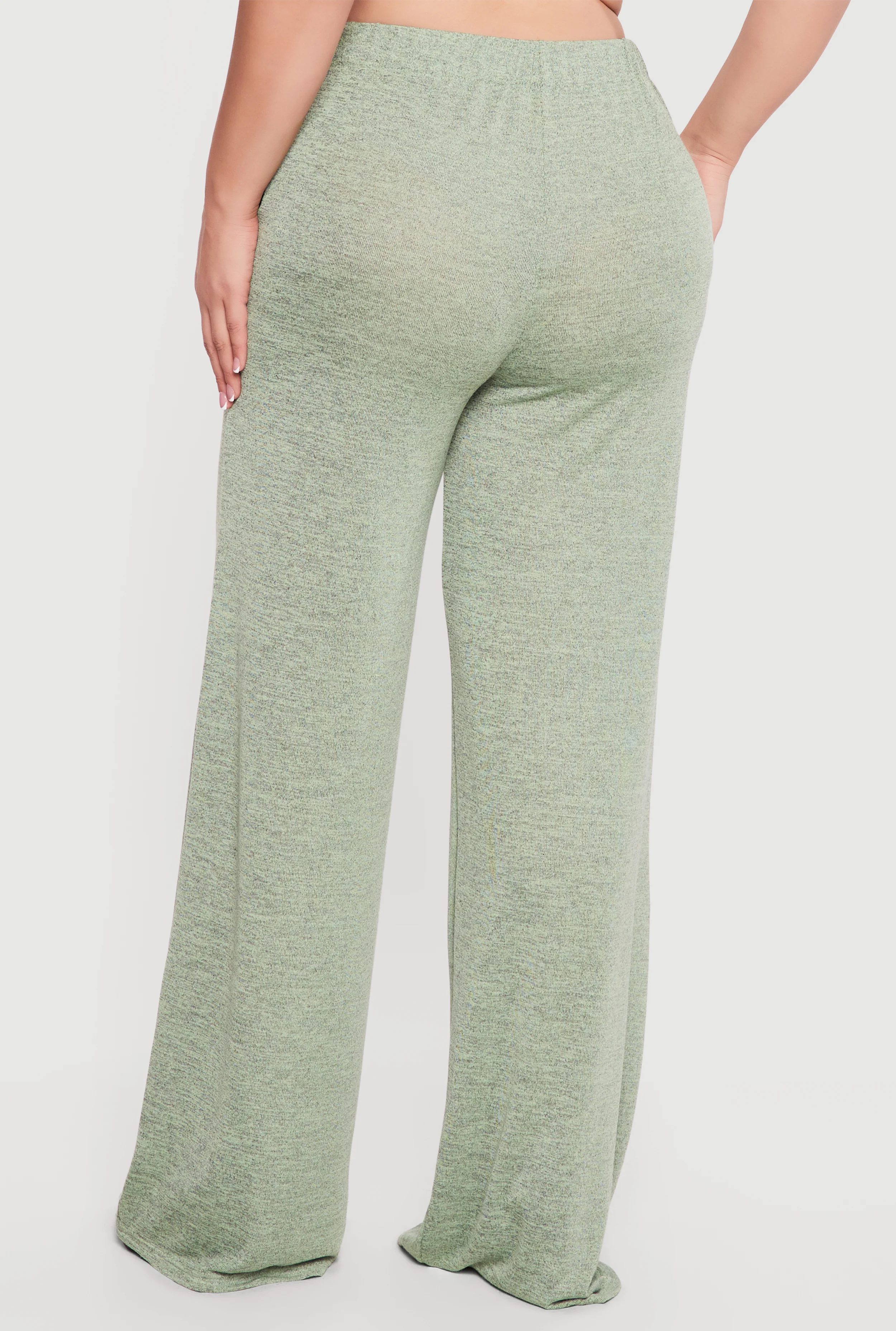 Plus Size High Waisted Wide Leg Brushed Knit Pants - Image 5