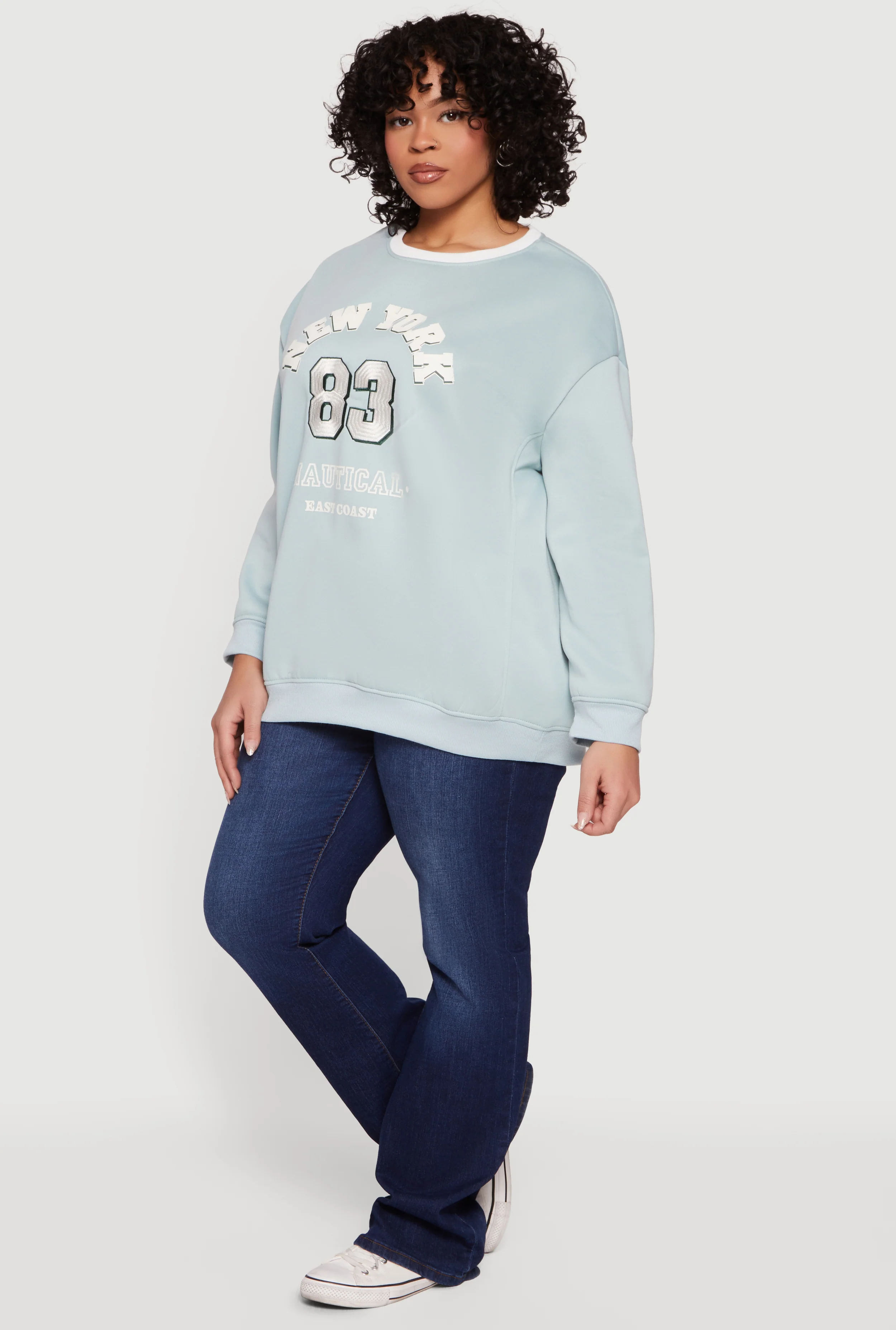 Plus Size New York 83 Nautical Embroidered Graphic Sweatshirt - Image 3