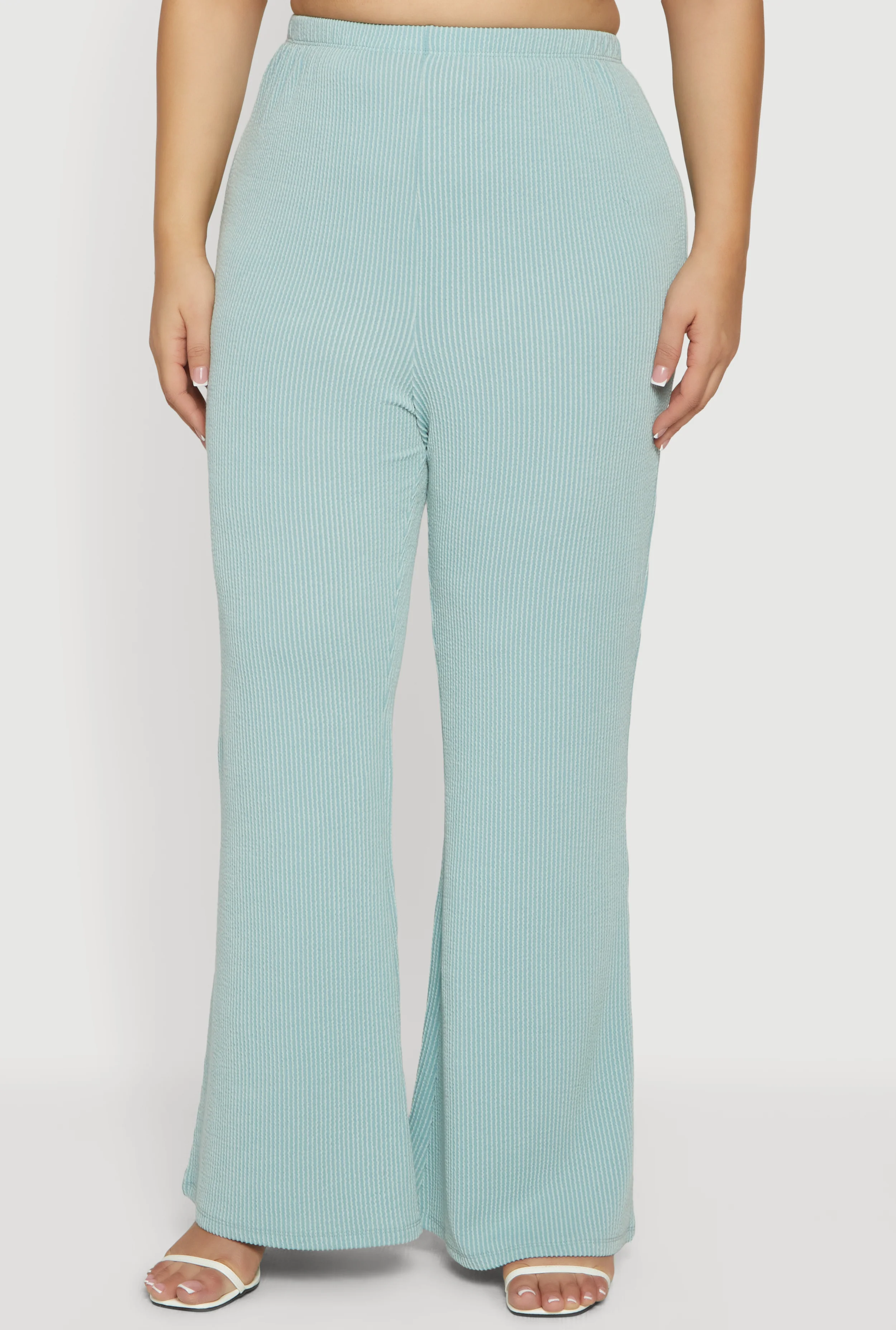 Plus Size Rib Knit Pull On Flare Pants - Image 3