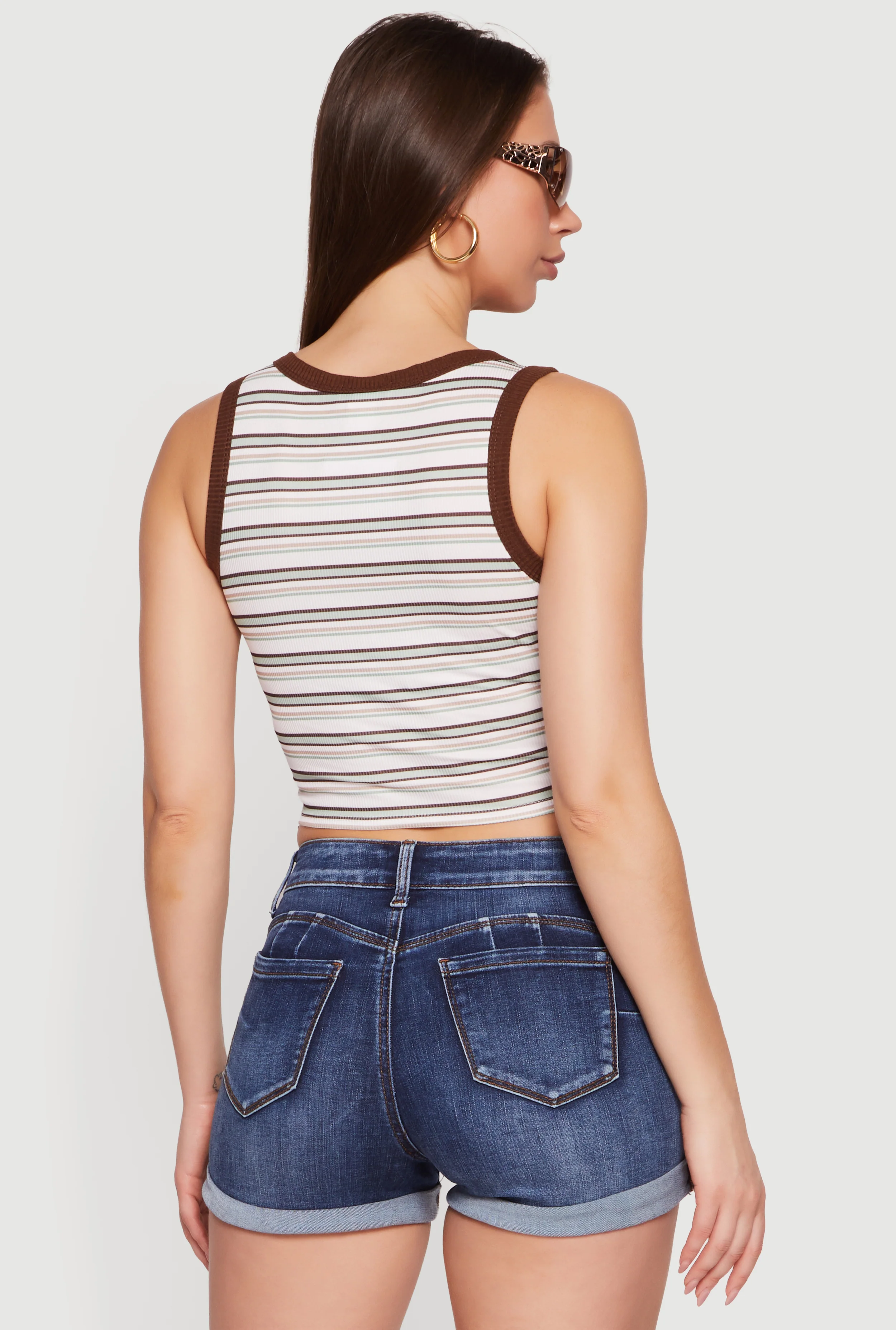 Striped Ribbed Knit Cropped Tank Top - Image 5