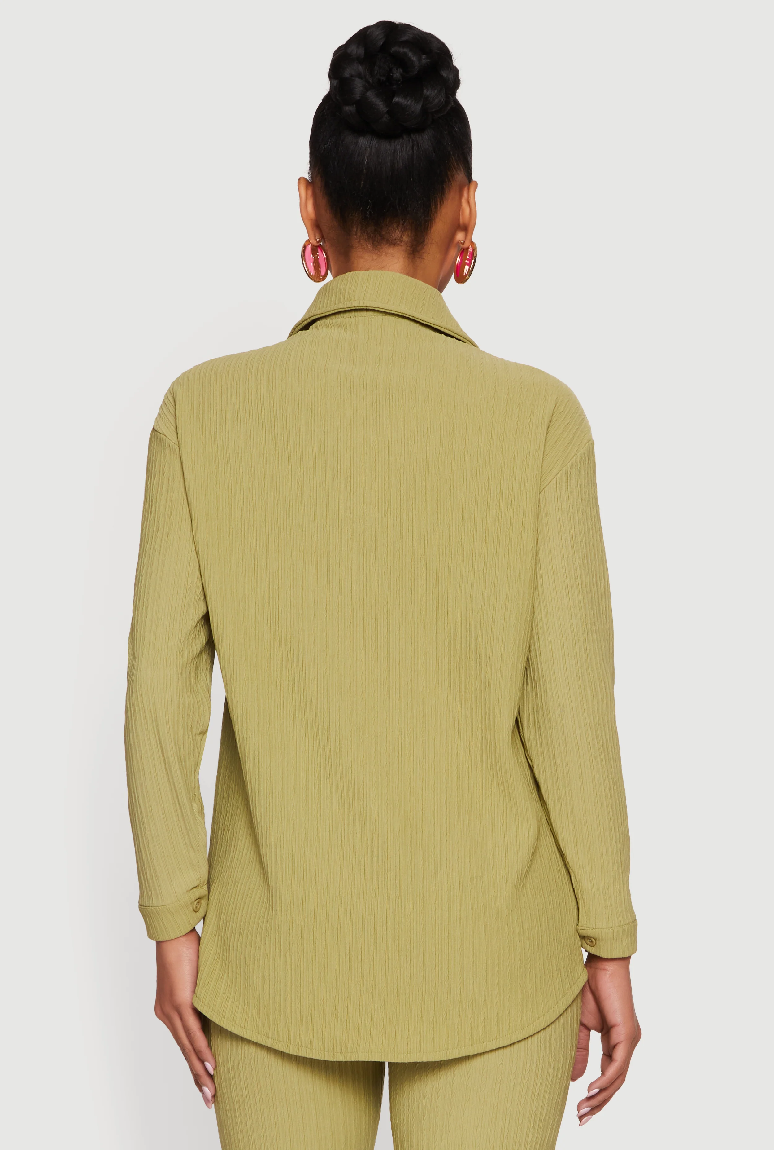 Textured Ribbed Knit Button Front Long Sleeve Shirt - Image 5