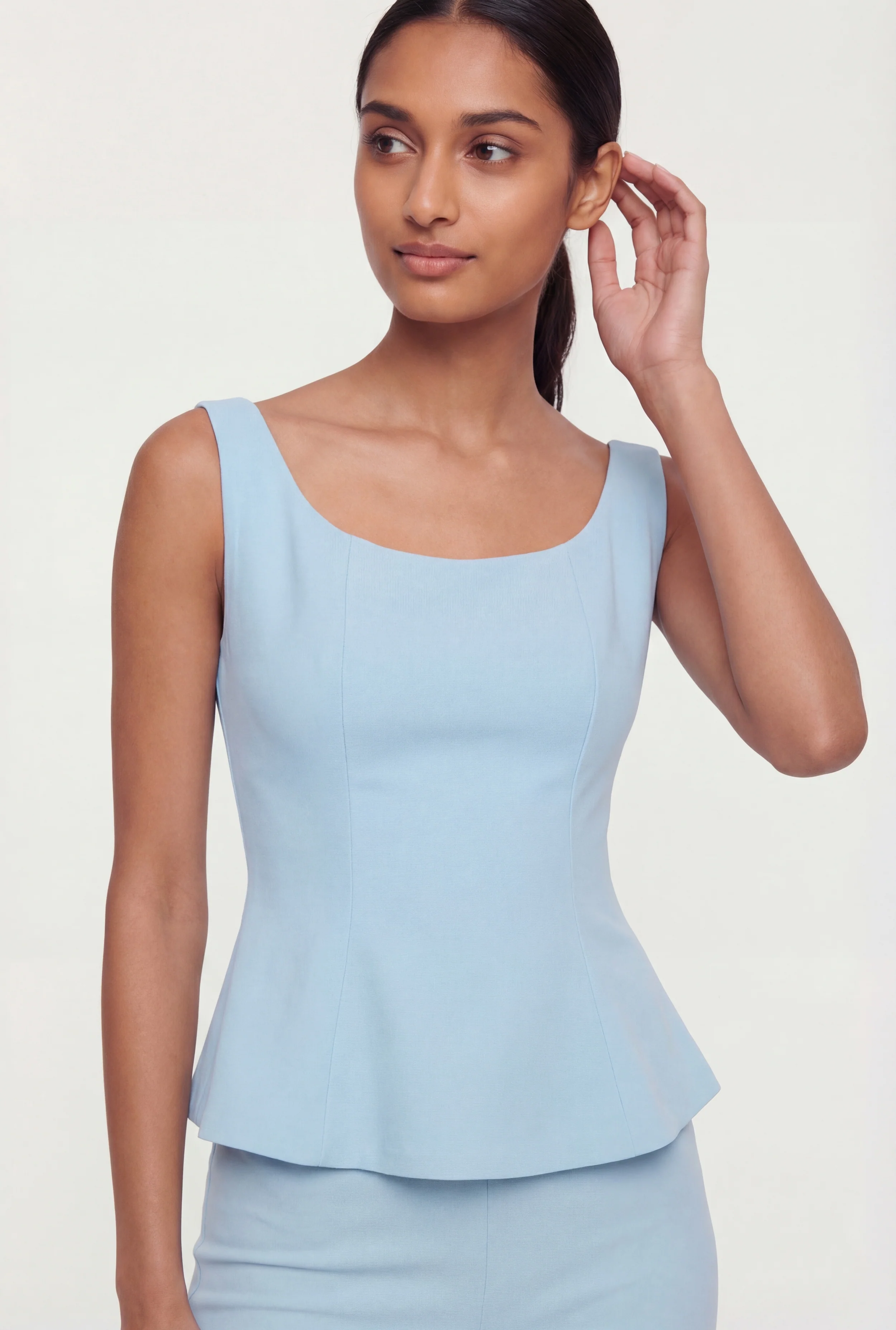 Solid Crepe Knit Peplum Top - Image 3