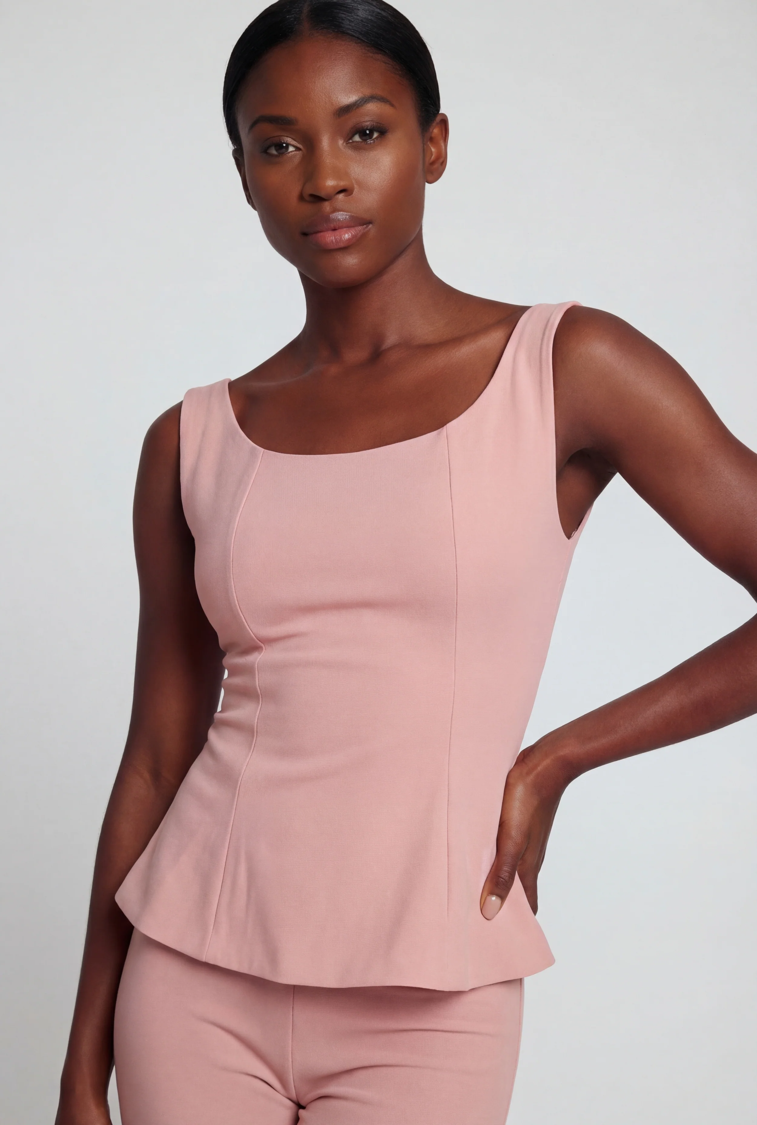 Solid Crepe Knit Peplum Top - Image 4