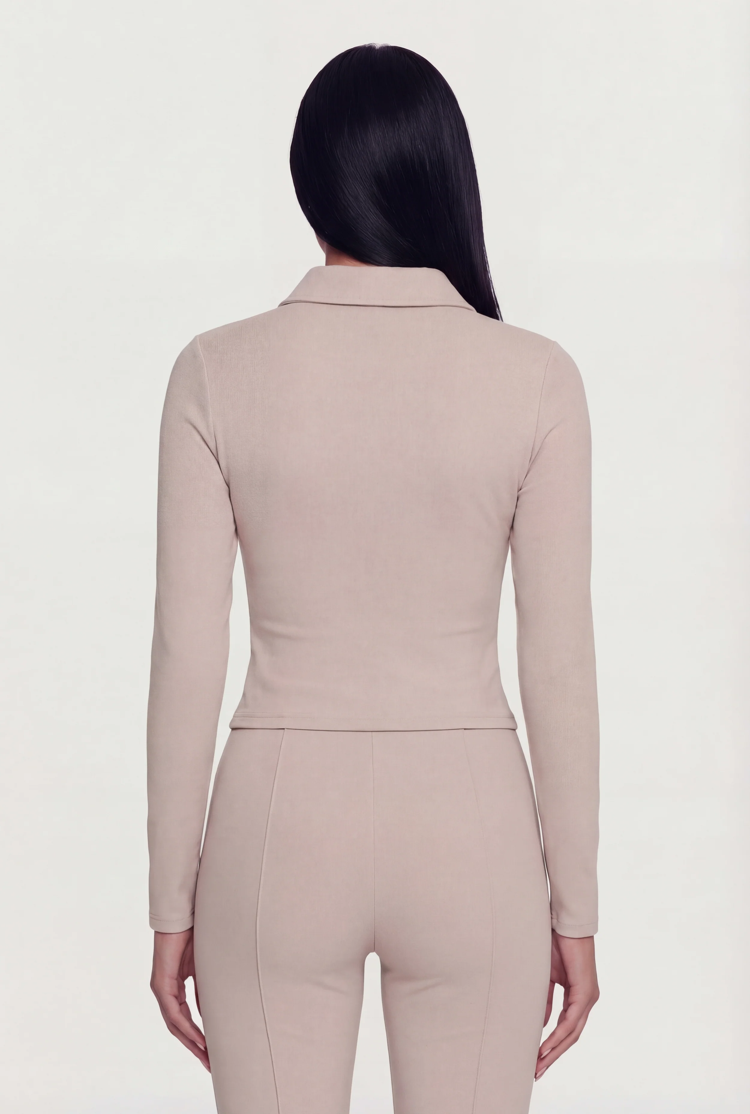Brushed Knit Long Sleeve Zip Front Polo Shirt - Image 5