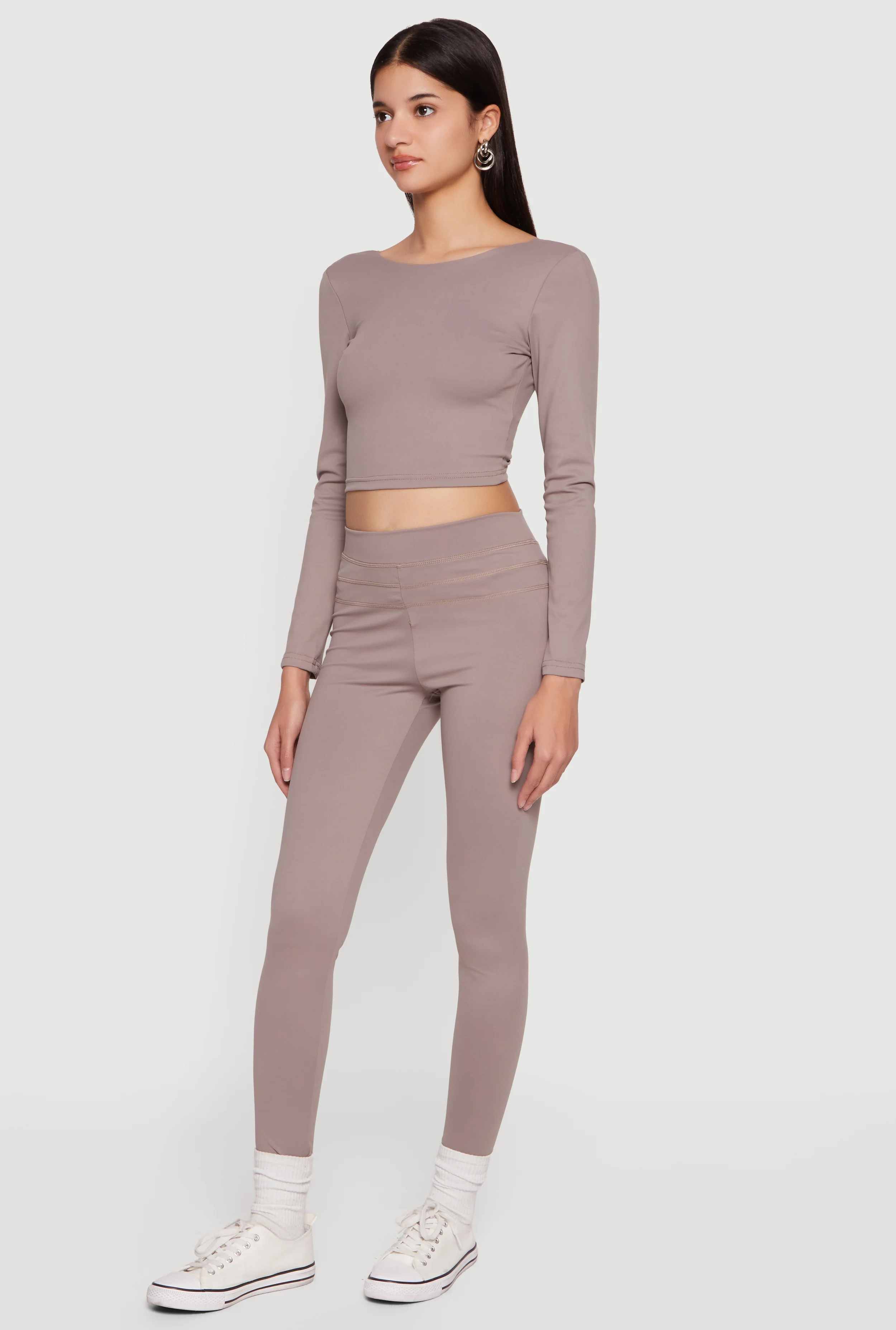 Long Sleeve Boat Neck Open Twist Back Crop Top - Image 3