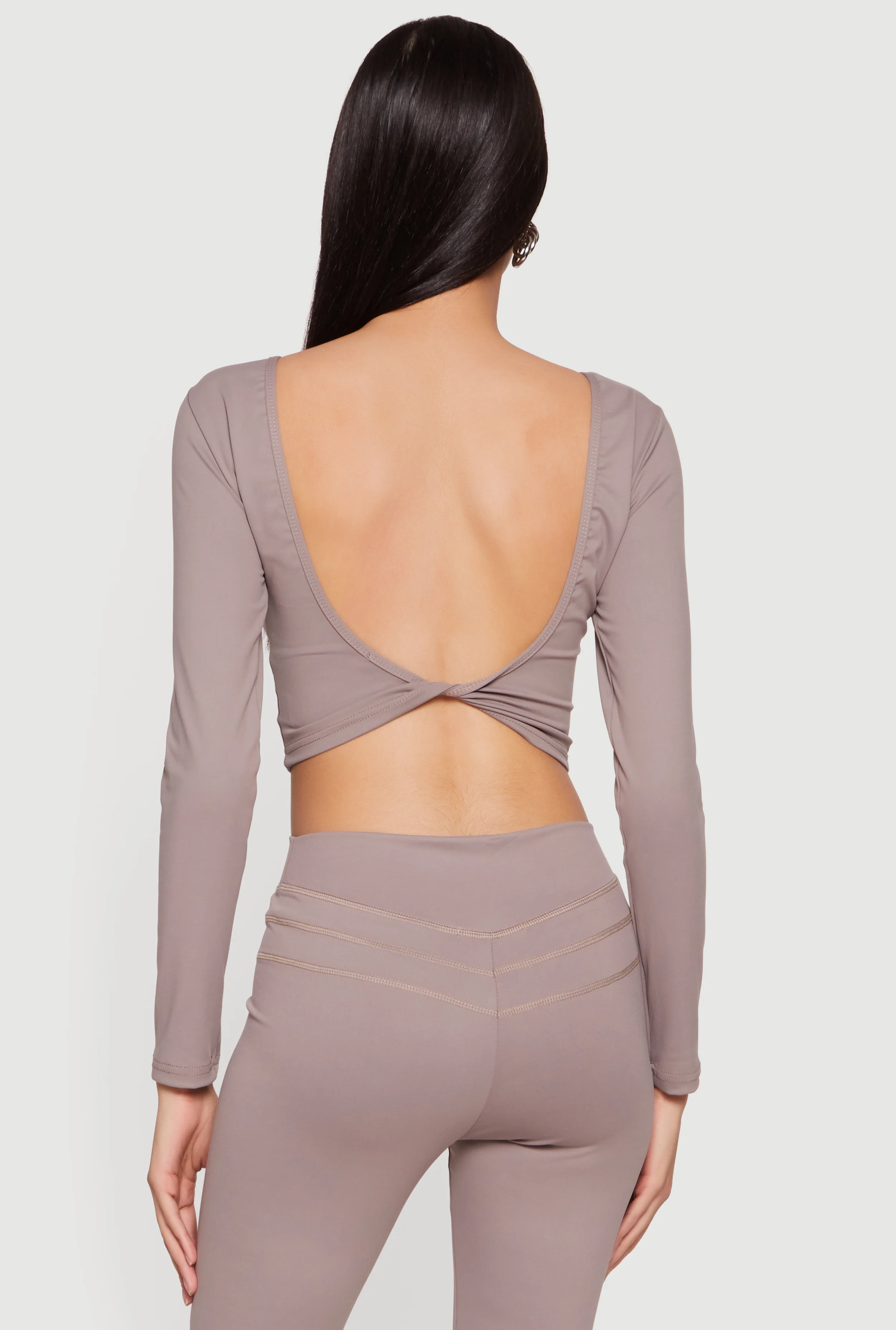 Long Sleeve Boat Neck Open Twist Back Crop Top - Image 5