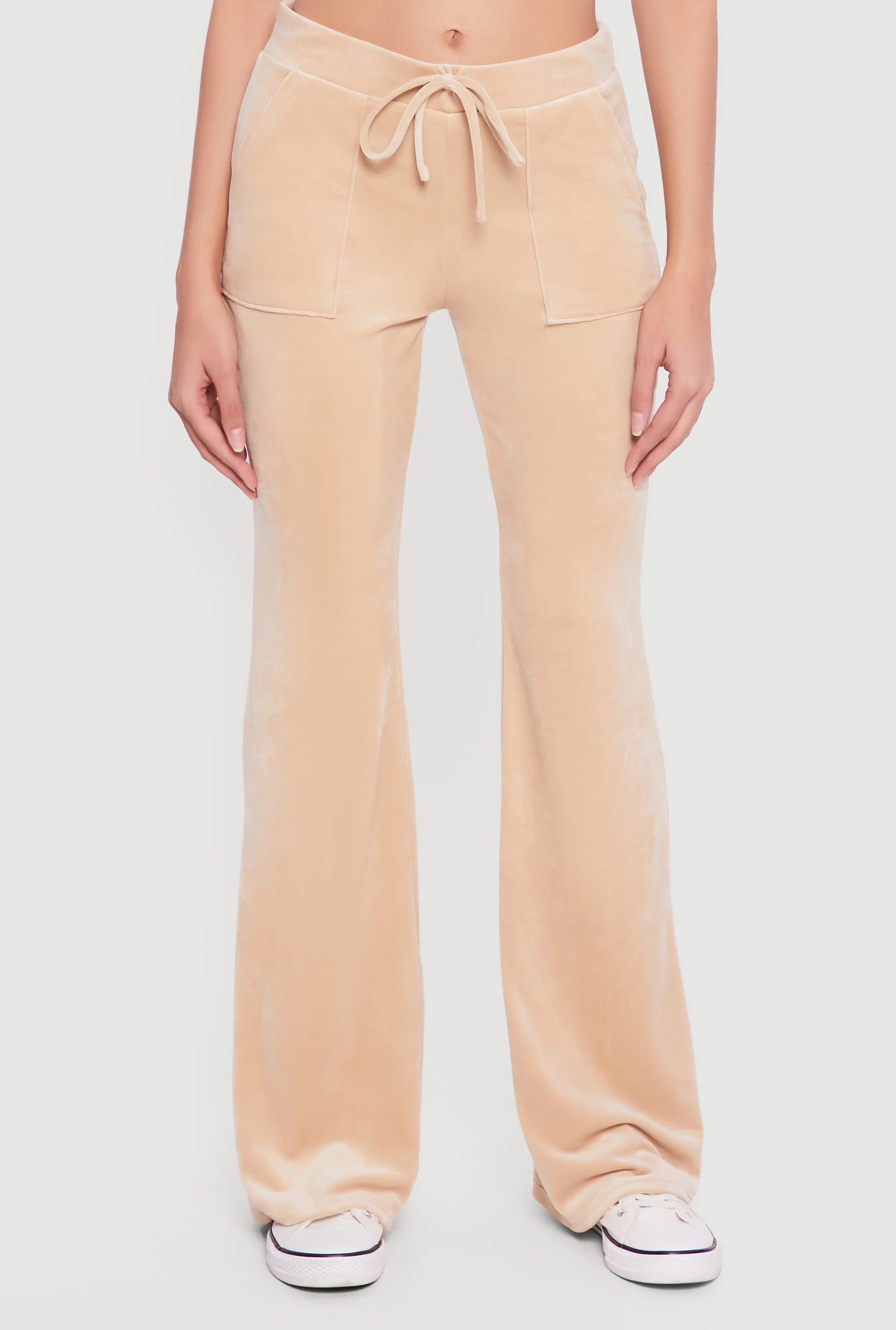 Velour Flare Leg Faux Drawstring Pants - Image 3