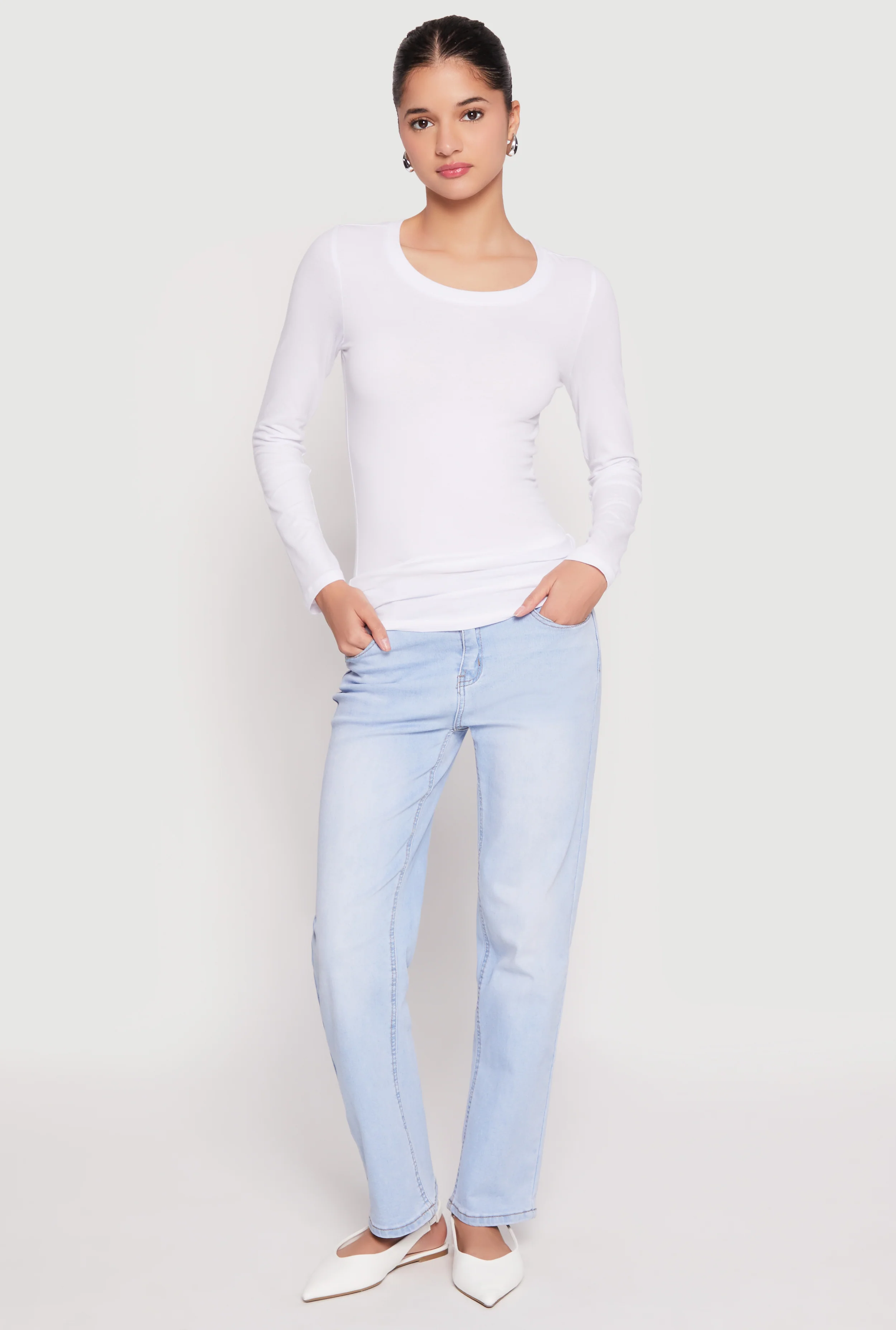 Basic Crew Neck Long Sleeve Tee - Image 3