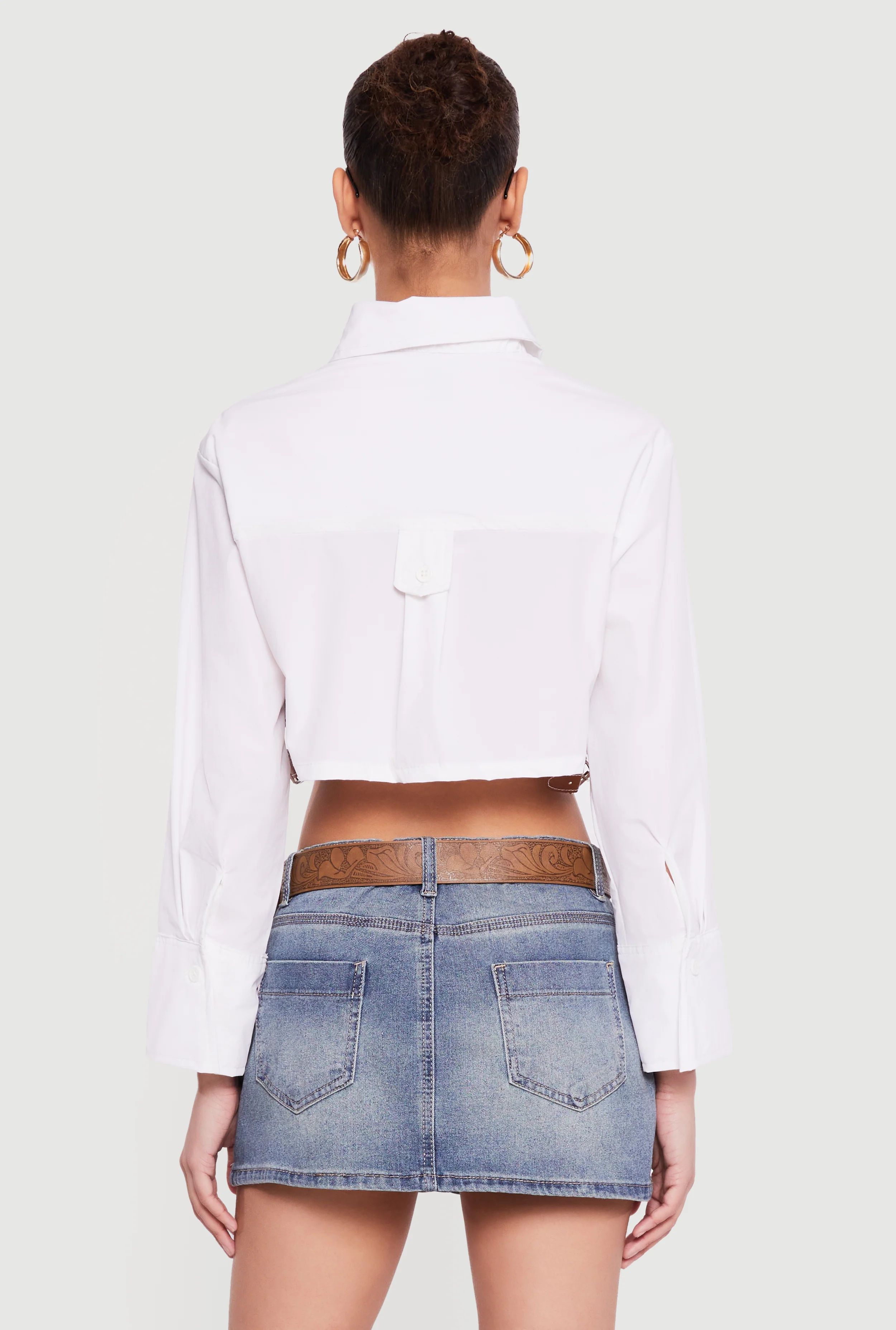 Buckle Detail Button Front Cropped Blouse - Image 5