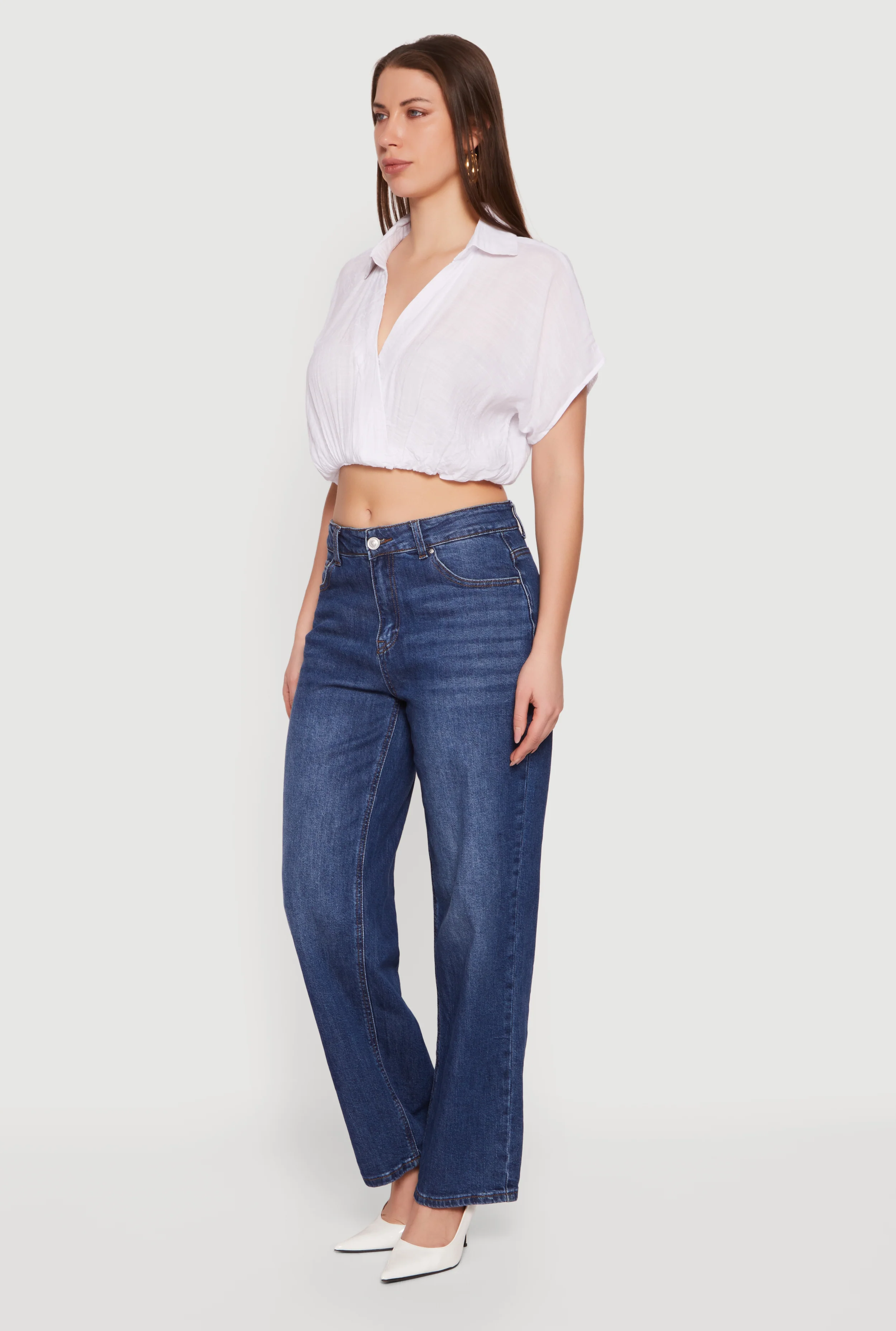 Gauze Knit Short Sleeve Cropped Blouse - Image 3