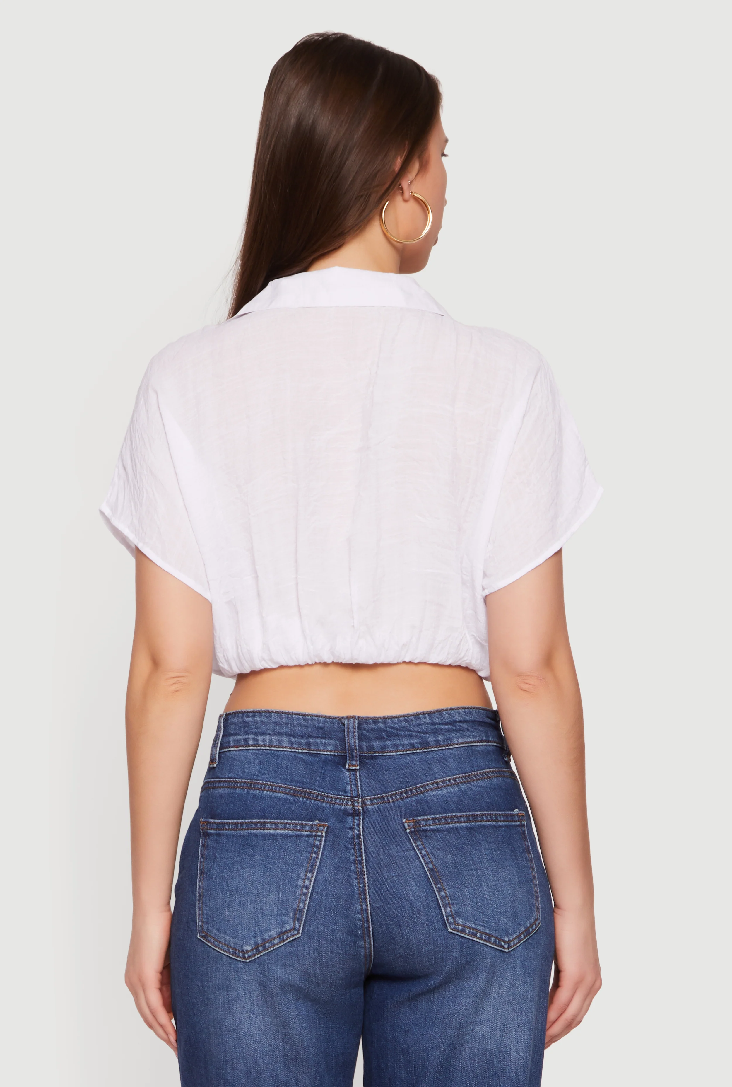 Gauze Knit Short Sleeve Cropped Blouse - Image 5