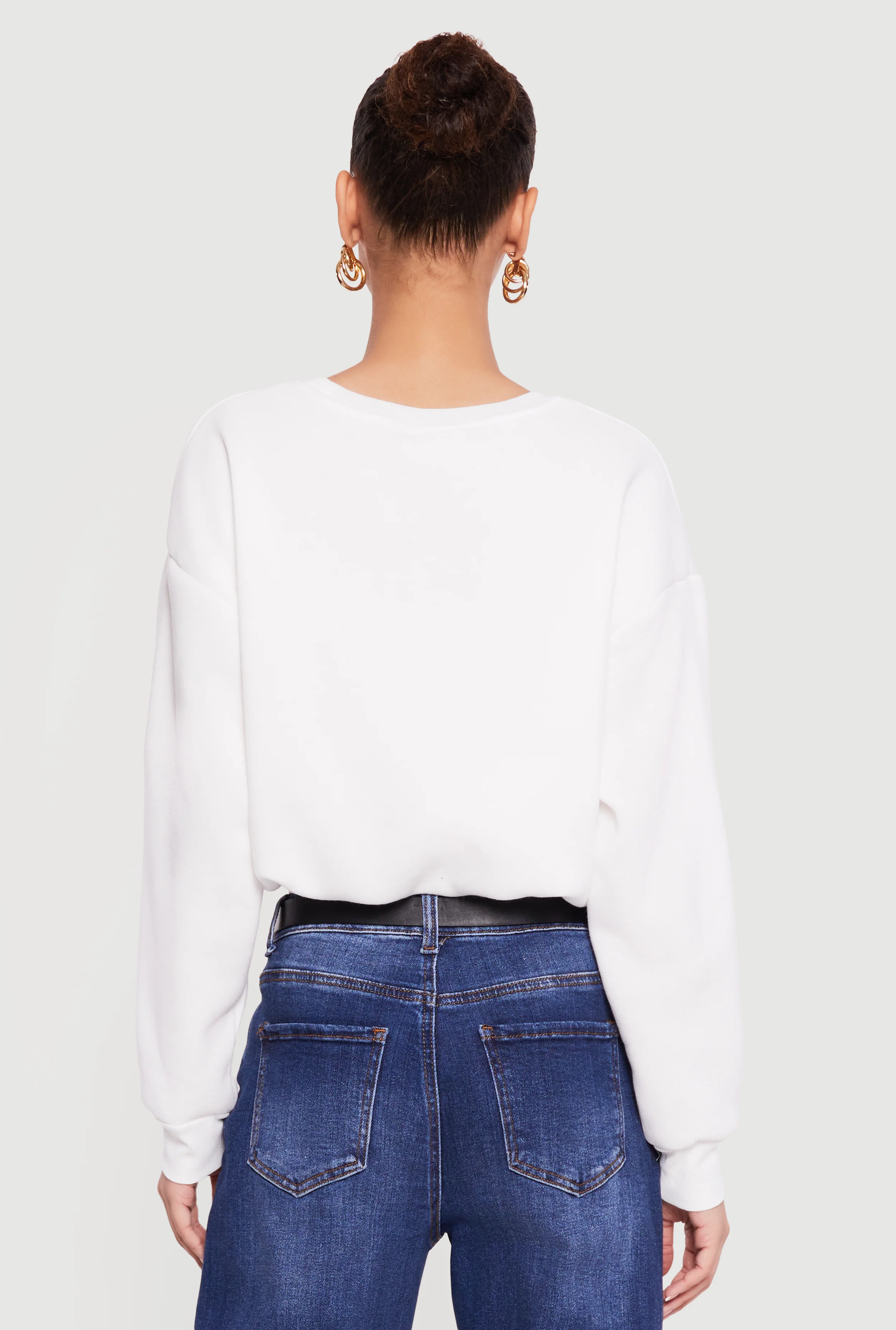 Long Sleeve Crew Neck Bubble Hem Cropped Sweatshirt - Image 5