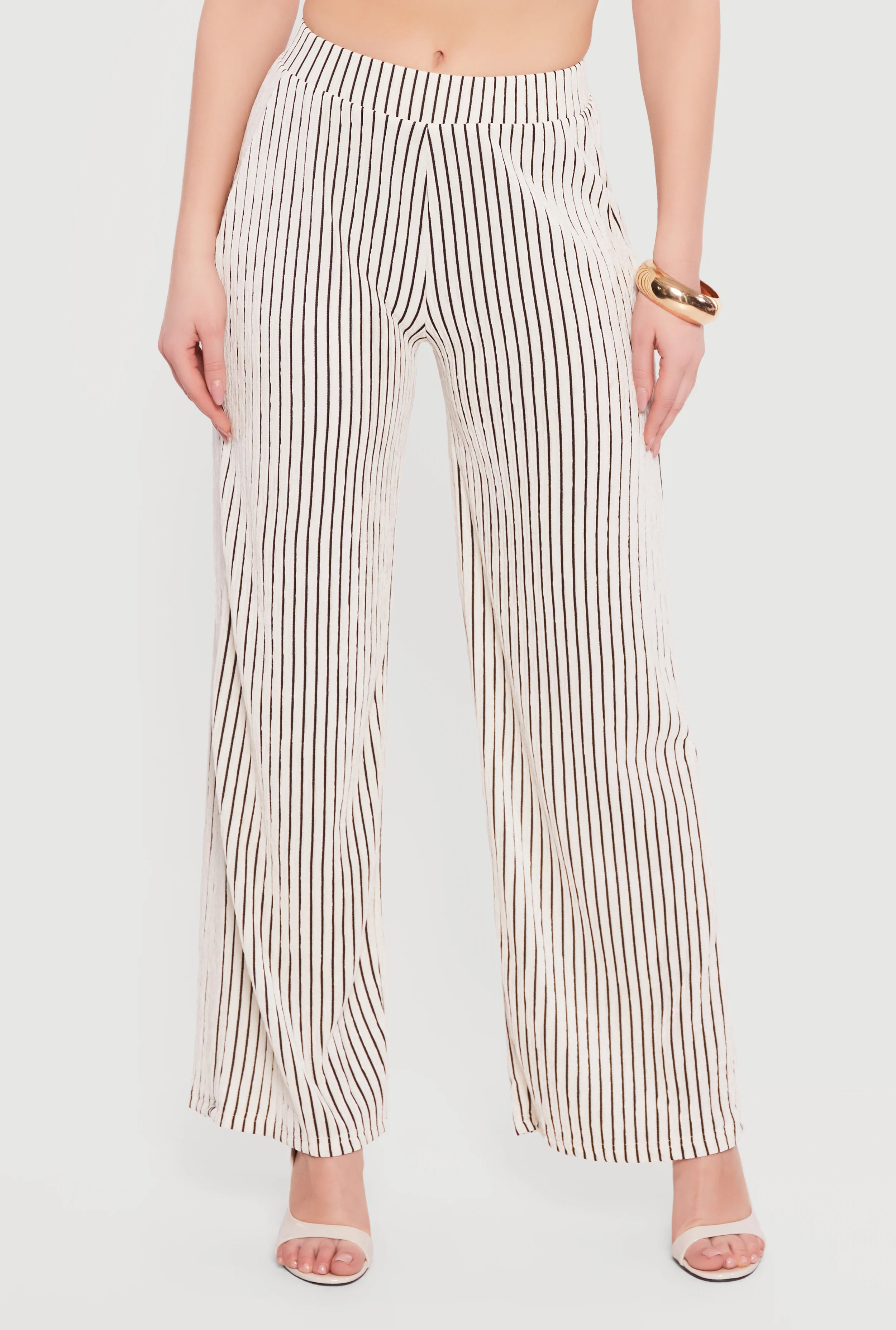 Plisse Striped Wide Leg Pants - Image 3
