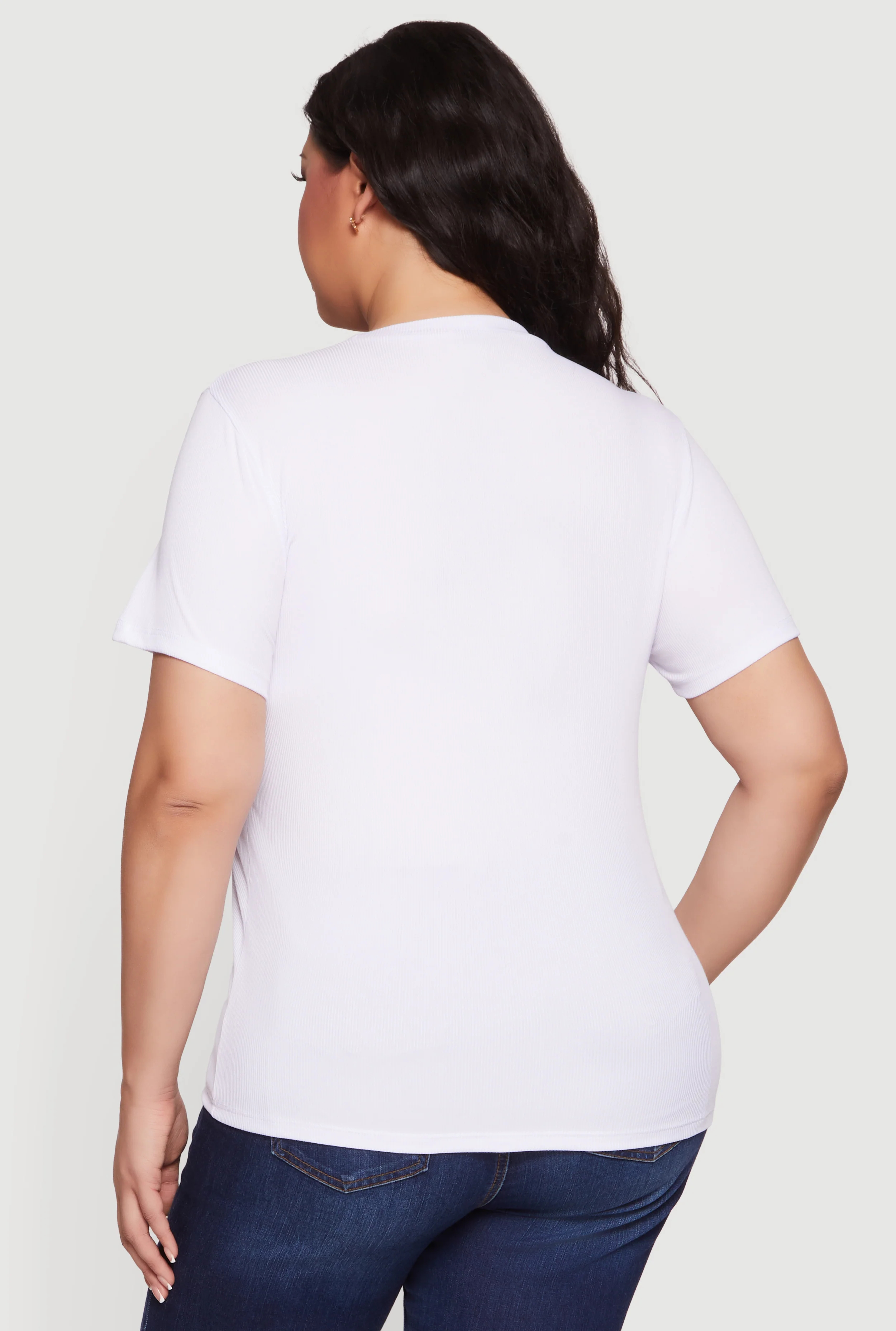 Plus Size Butterfly Rhinestone Denim Patch Tee - Image 5